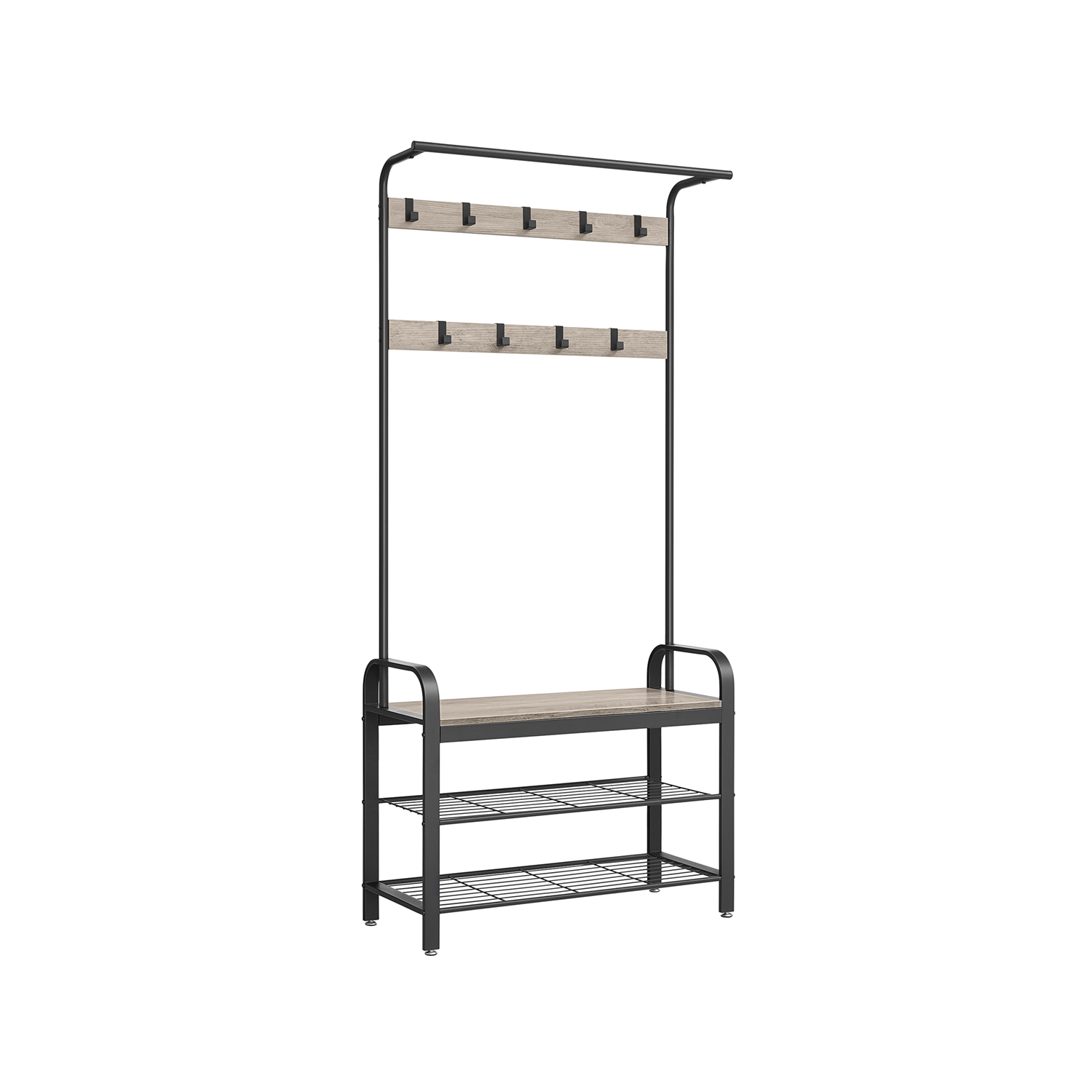 Coat Rack - VELRO Stand Shoe Storage Bench 4-in-1 Design - Black - Indigo Home
