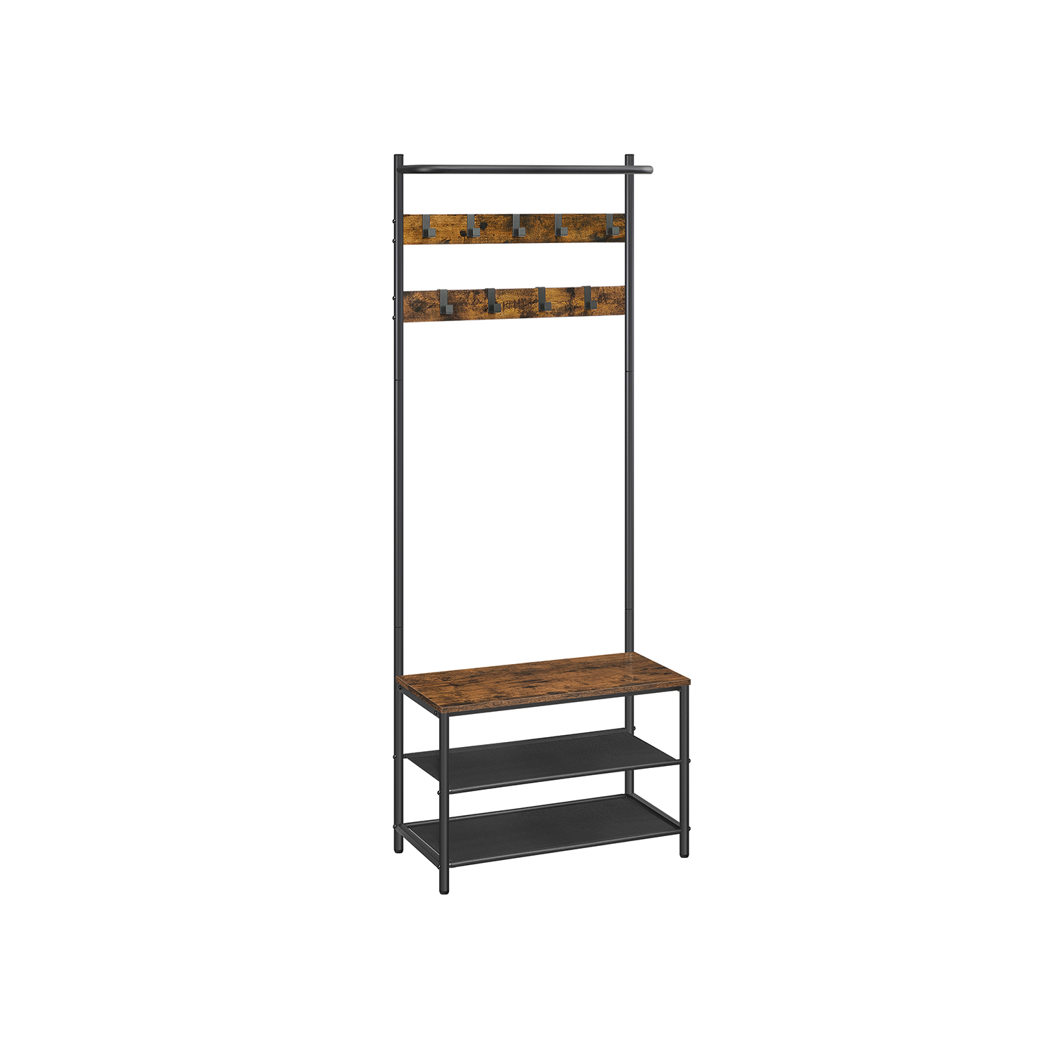 Coat Rack - VELRO Shoe Storage - Rustic Brown and Black - Indigo Home