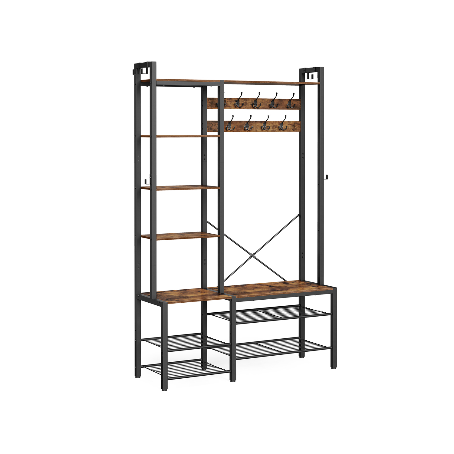 9 Hook Coat Rack with Shoe Bench - Indigo Home