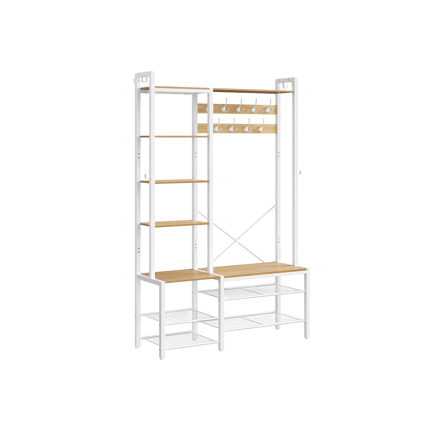 Coat Rack - VELRO Hallway Shoe Bench - Golden Oak and White - Indigo Home