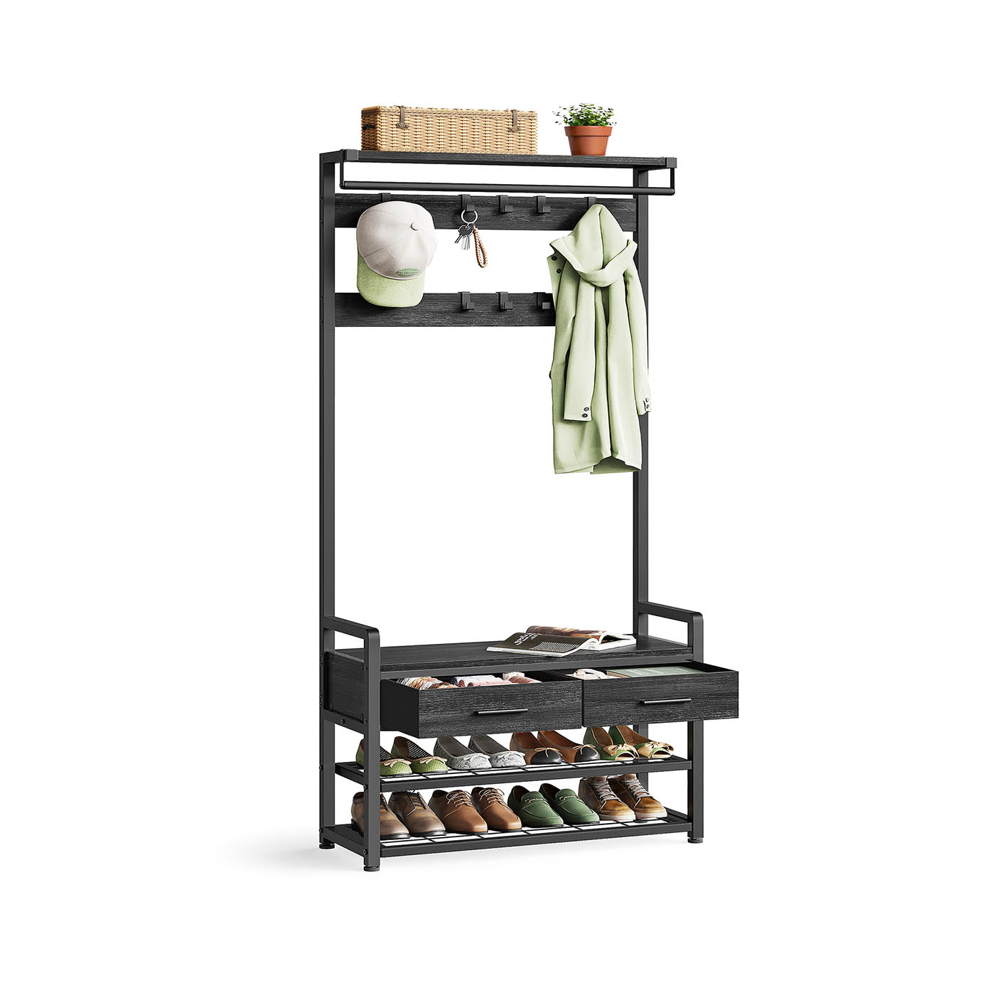 Hall Tree - VELRO Bench Shoe Storage - Stone Grey and Black - Indigo Home