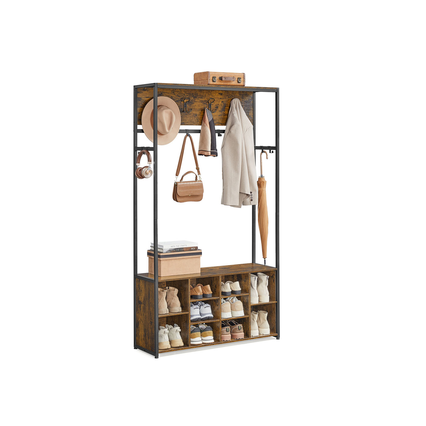 Hall Tree - VELRO Bench Shoe Storage Rustic Brown - Indigo Home
