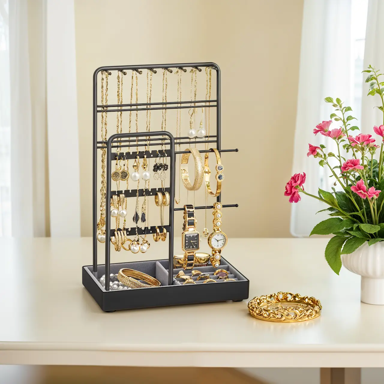 Jewellery Stand - VERRIA Display Holder Metal Frame - Black - Indigo Home