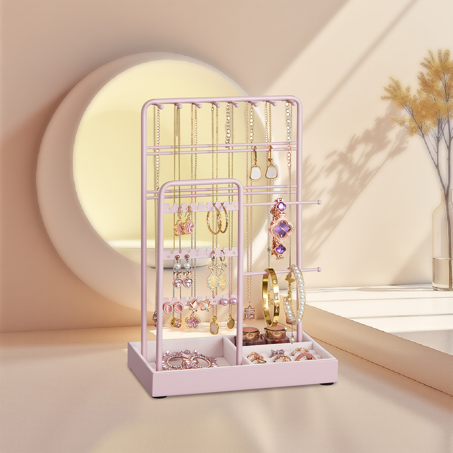 Jewellery Stand - VERRIA Display Holder Velvet Tray Earrings Bracelet - Jelly Pink - Indigo Home