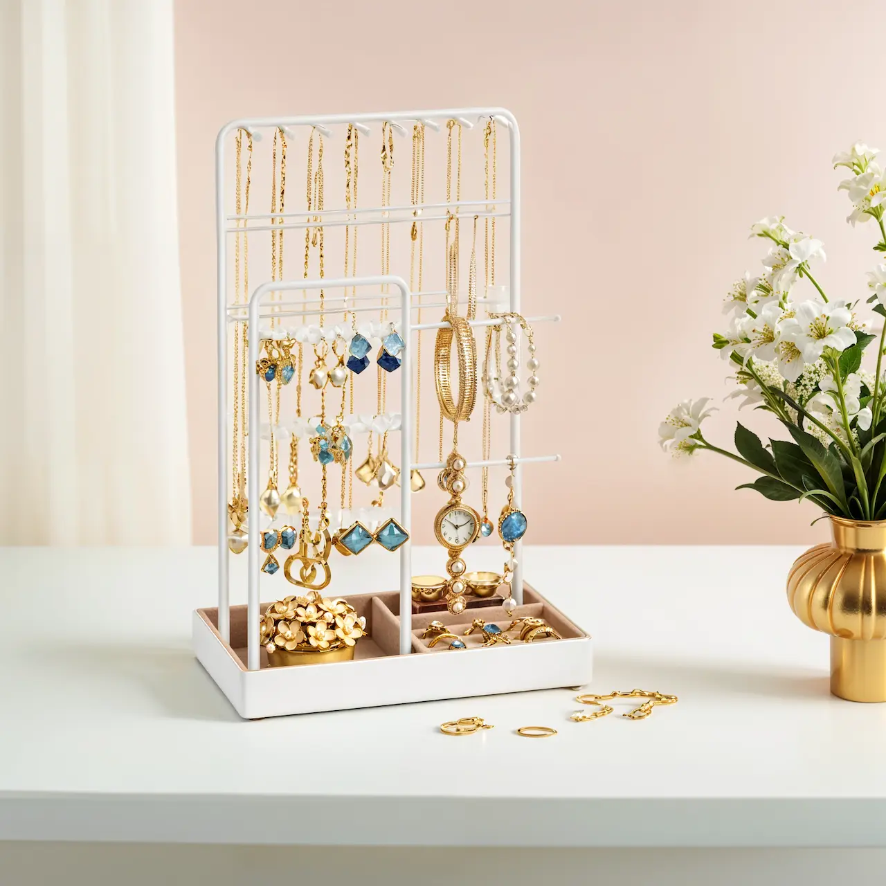 Jewellery Stand - VERRIA Display Holder Metal Frame - White - Indigo Home