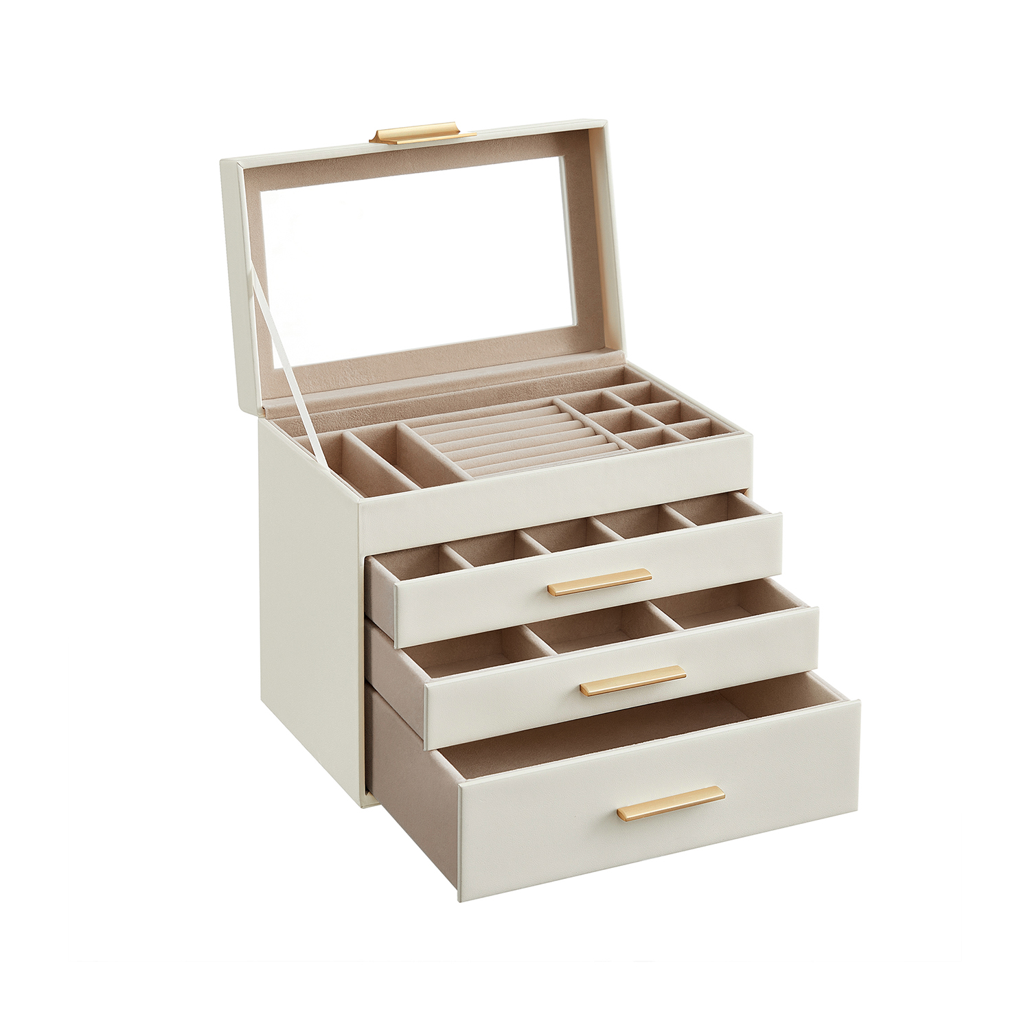 Jewellery Box with Glass Lid, 4-Tier Jewellery Organiser - Indigo Home