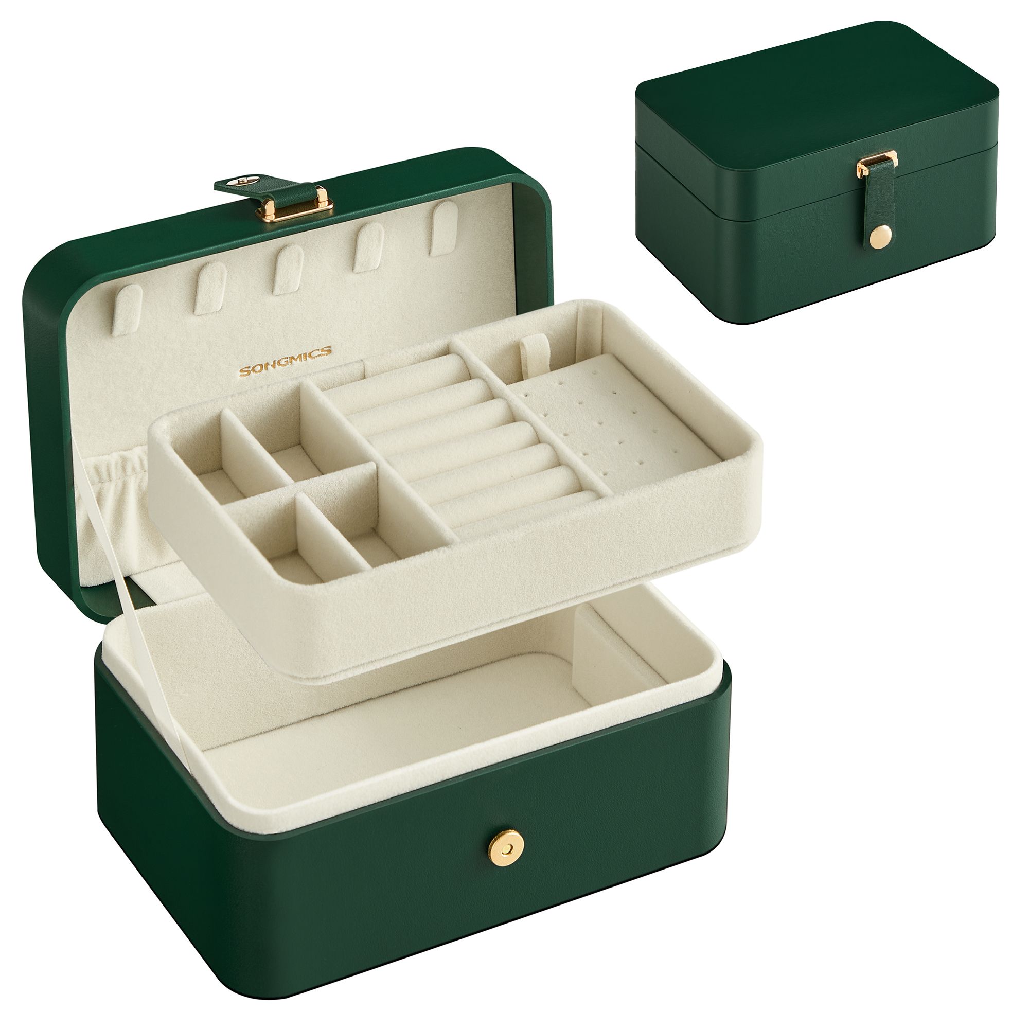 Jewellery Box - ARCVA 2-Layer Storage for Larger Accessories - Forest Green - Indigo Home