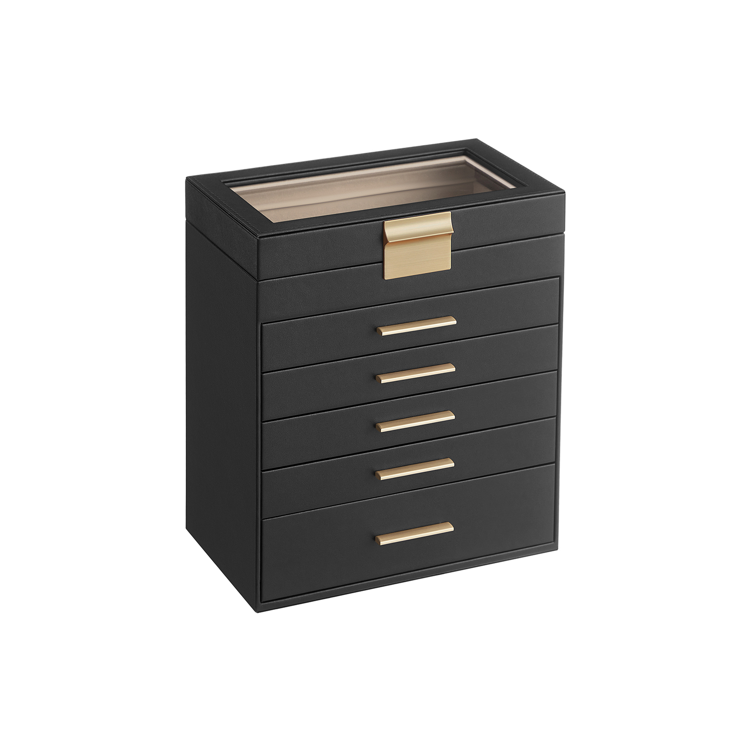 6-Tier Jewellery Box with Glass Lid Graphite Black and Gold Colour - Indigo Home