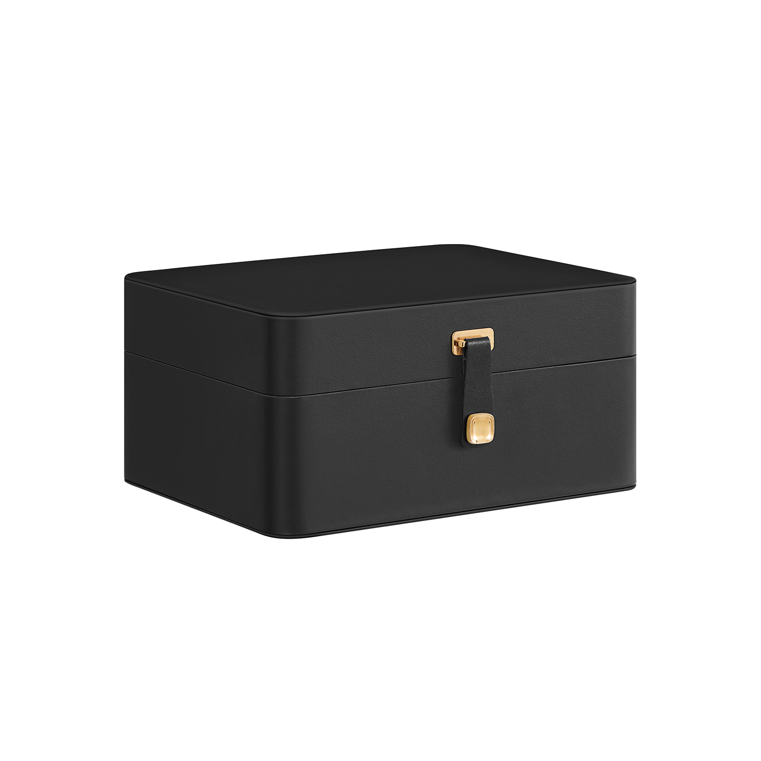 Jewellery Box - SOLNZA 2-Layer Organizer with Mirror and Tray - Black - Indigo Home