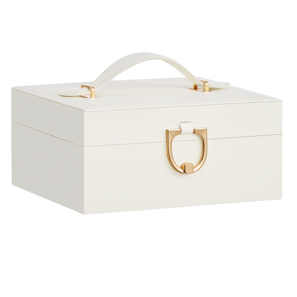 BLRYKU 2 Layer Jewellery Box with Handle - Cream White - Indigo Home