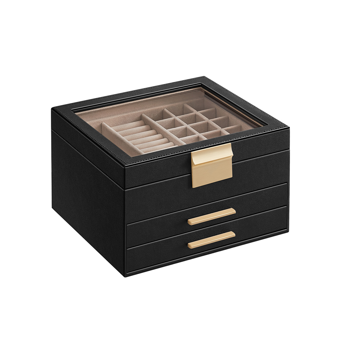Jewellery Organiser - SOLNZA 3-Layer with 2 Drawer - Black - Indigo Home
