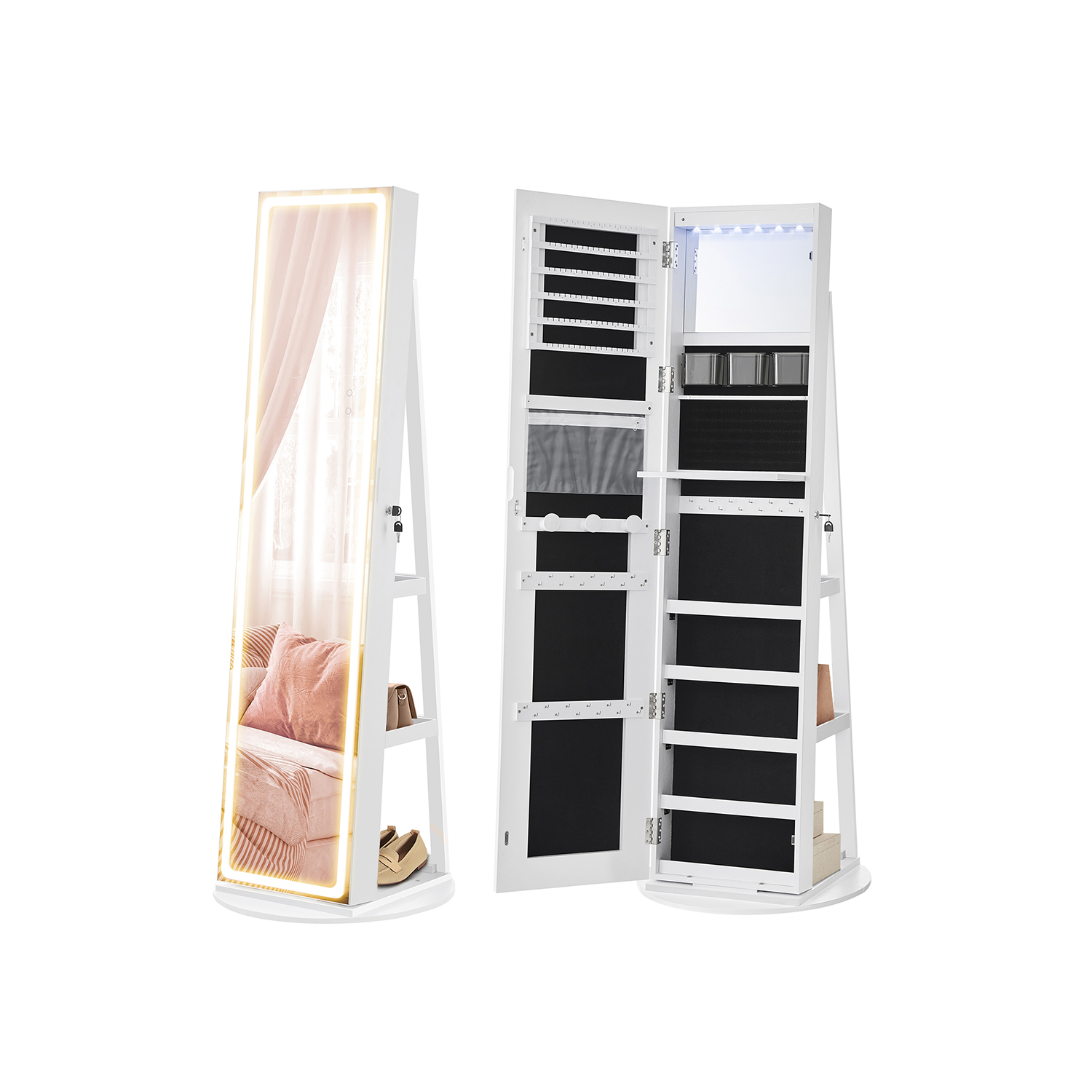 Jewellery Cabinet - VERRAE Mirror with LED Light - White - Indigo Home