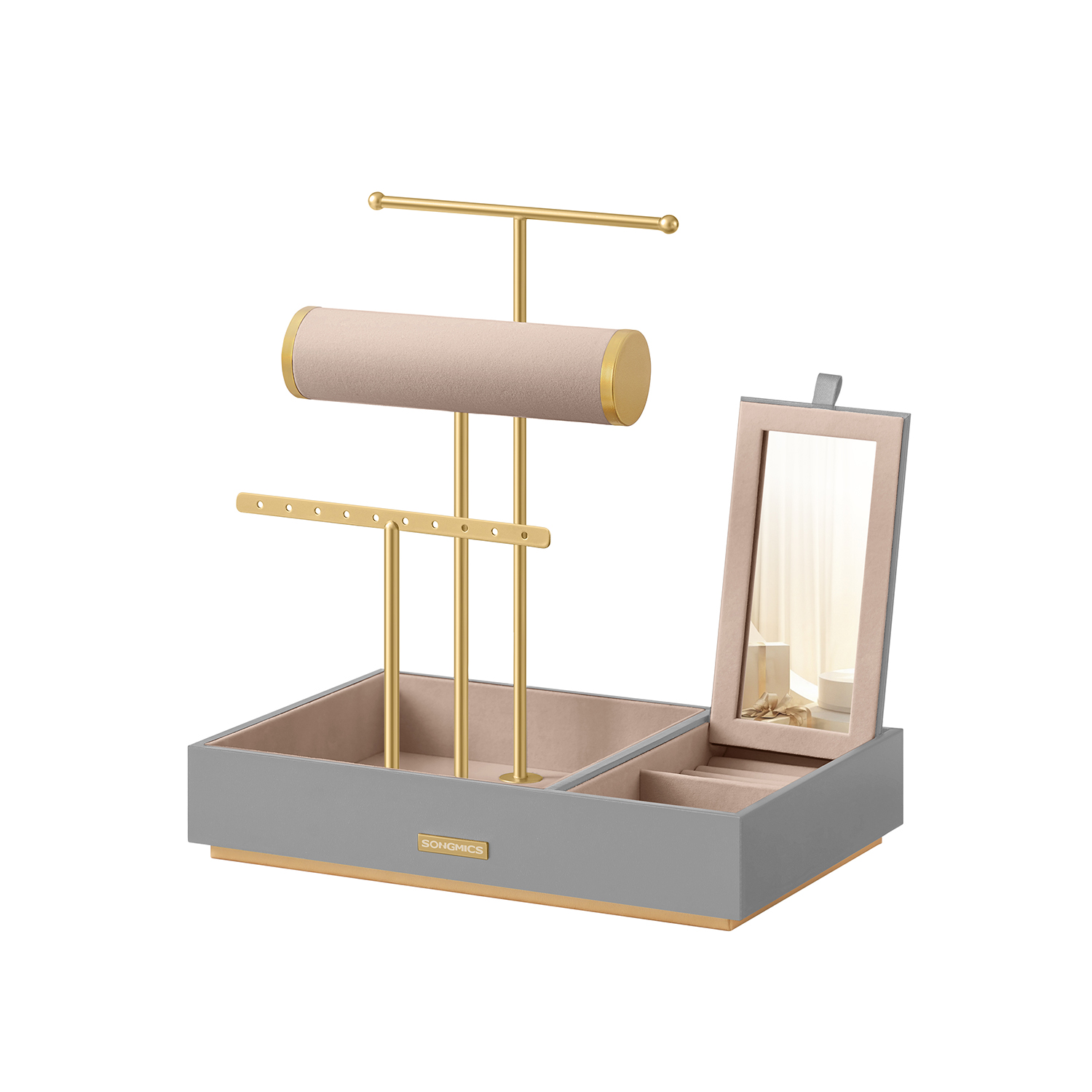 Jewellery Stand - AVOLIA Metal Frame with Mirror - Dove Grey and Gold - Indigo Home