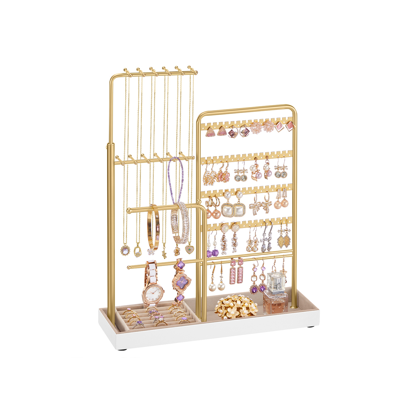 Jewellery Organizer - AVOLIA Metal Frame Adjustable Velvet Stand - Pale Gold - Indigo Home