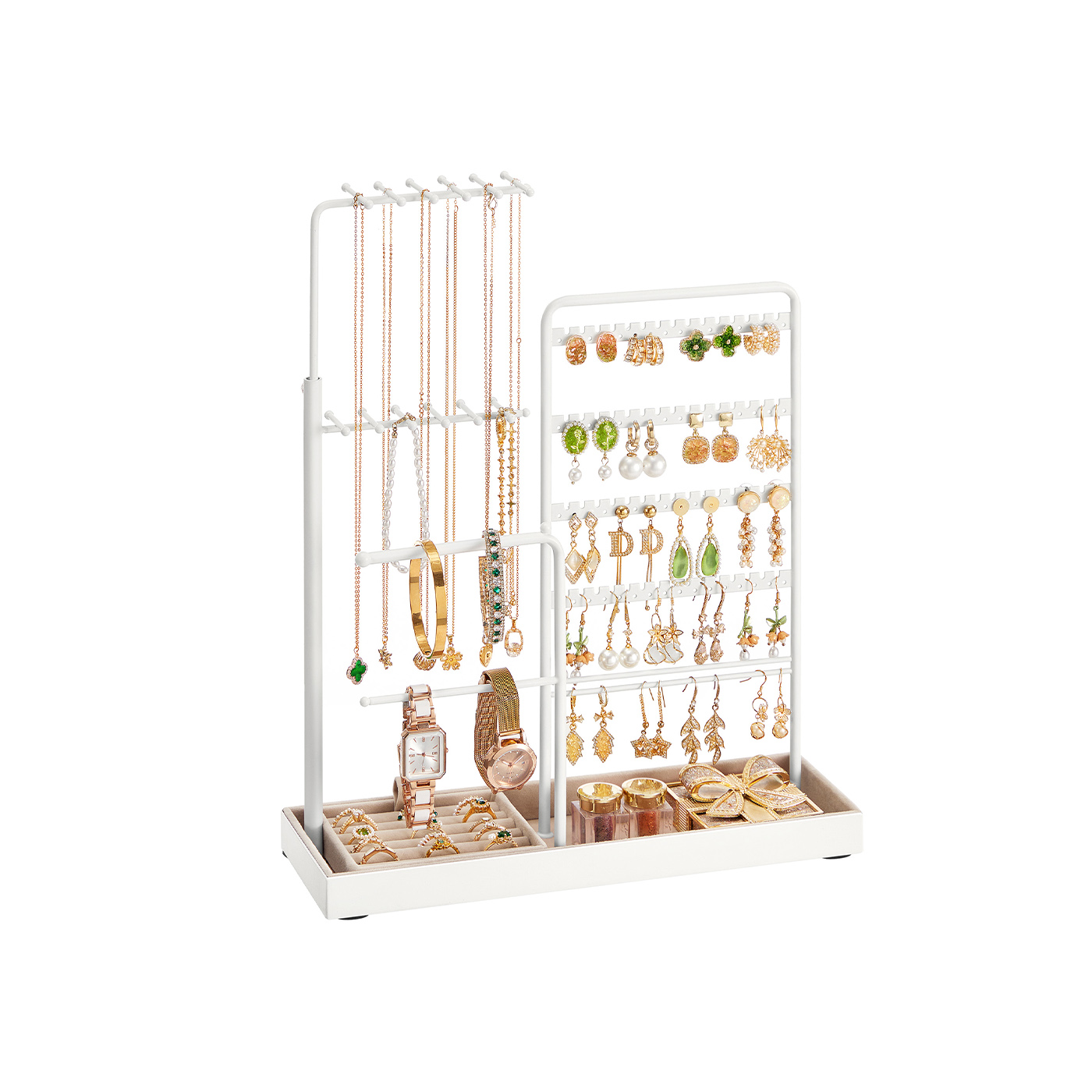 Jewellery Organizer - AVOLIA Metal Frame Adjustable Velvet Stand - White - Indigo Home