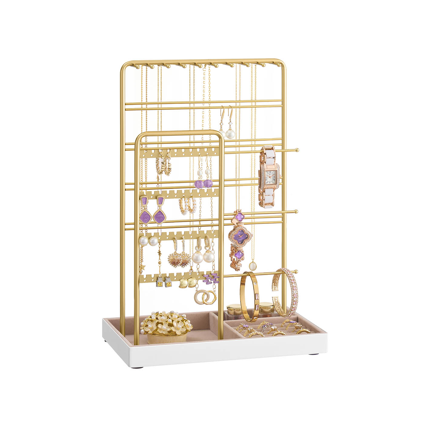 Jewellery Stand - AVOLIA Metal Frame with Velvet Tray - Pale Gold - Indigo Home