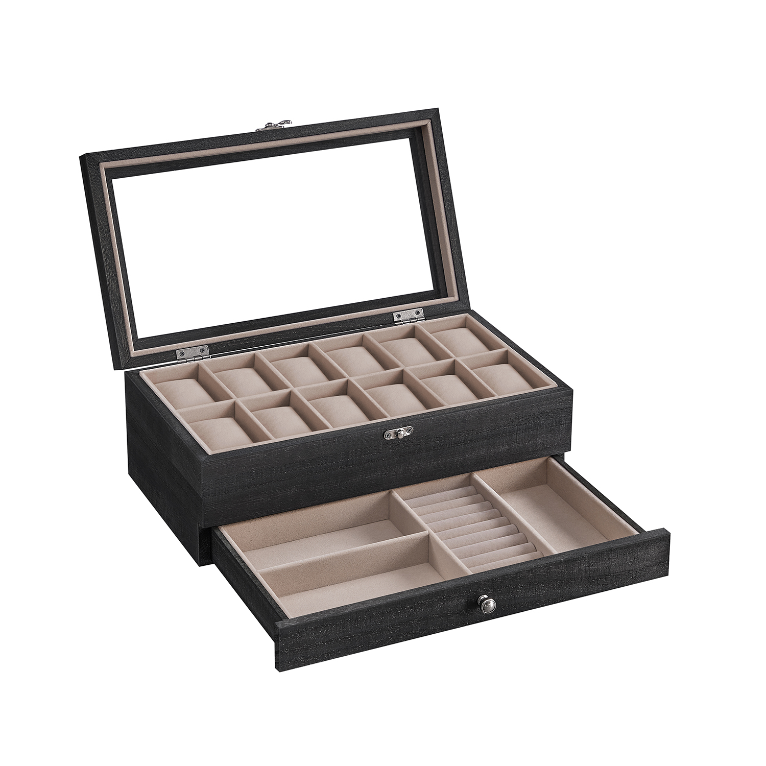 2-Tier Watch Box with 12 Slots and Glass Lid - Indigo Home