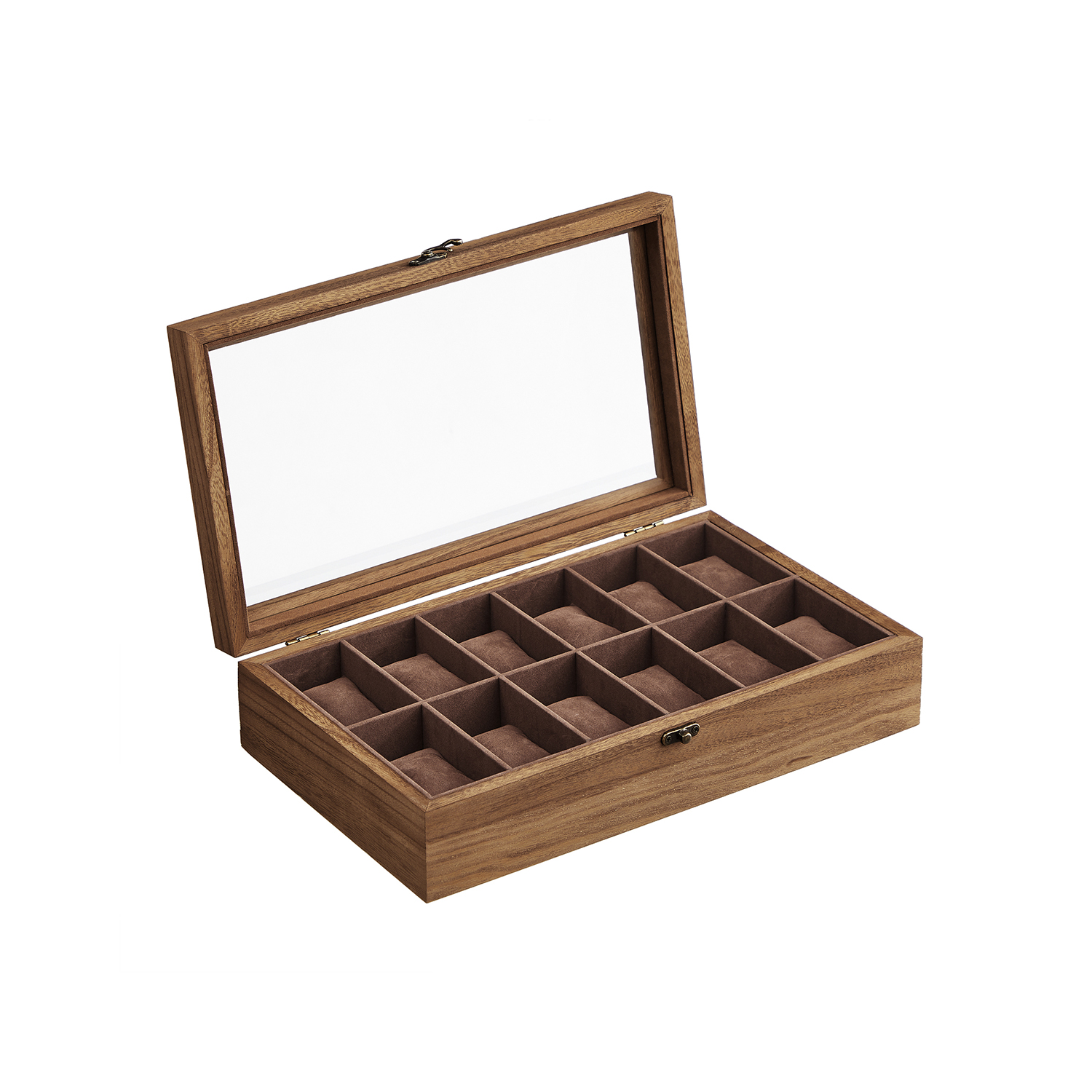 12 Slots Watch Box with Glass Lid - Indigo Home