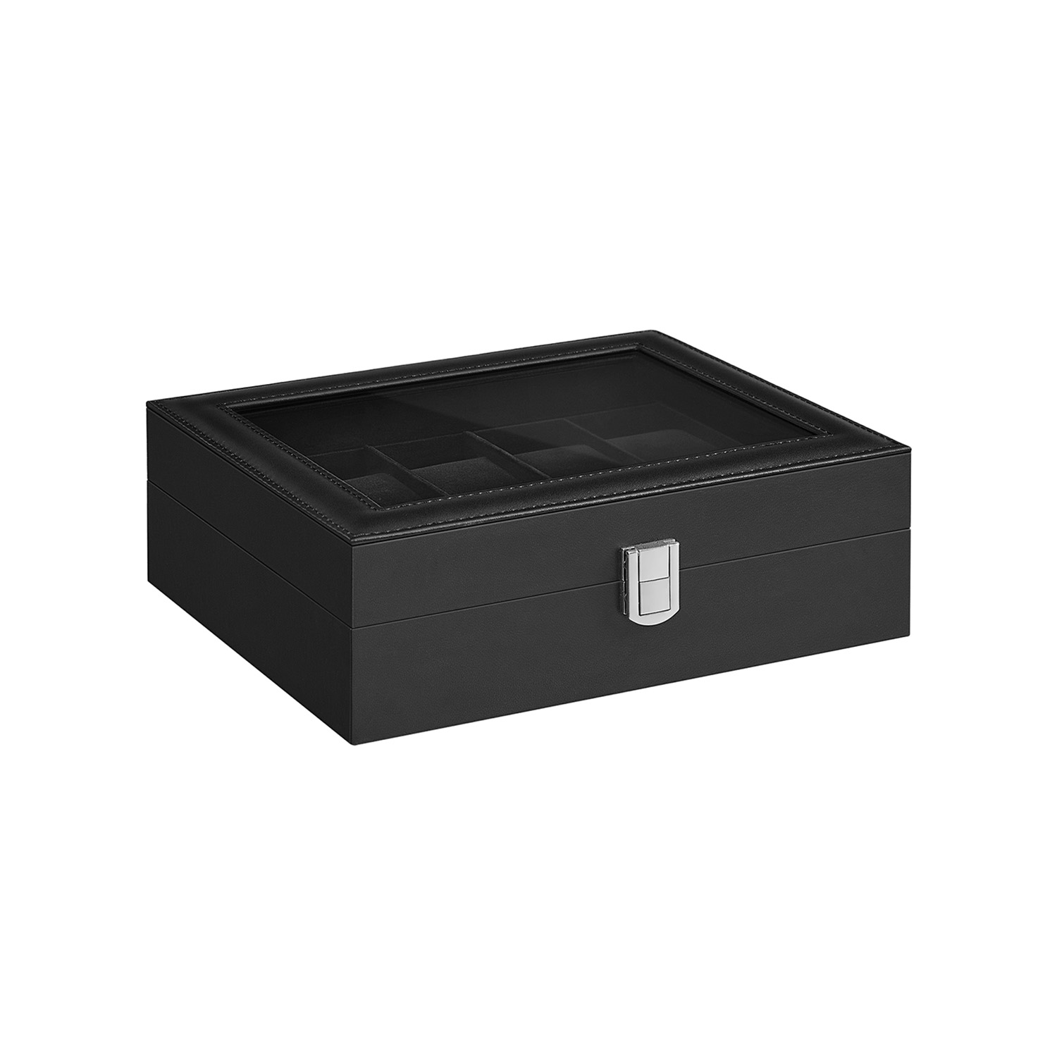 Watch Box - GRARIA 10 Slots Organizer with Glass Lid - Black - Indigo Home