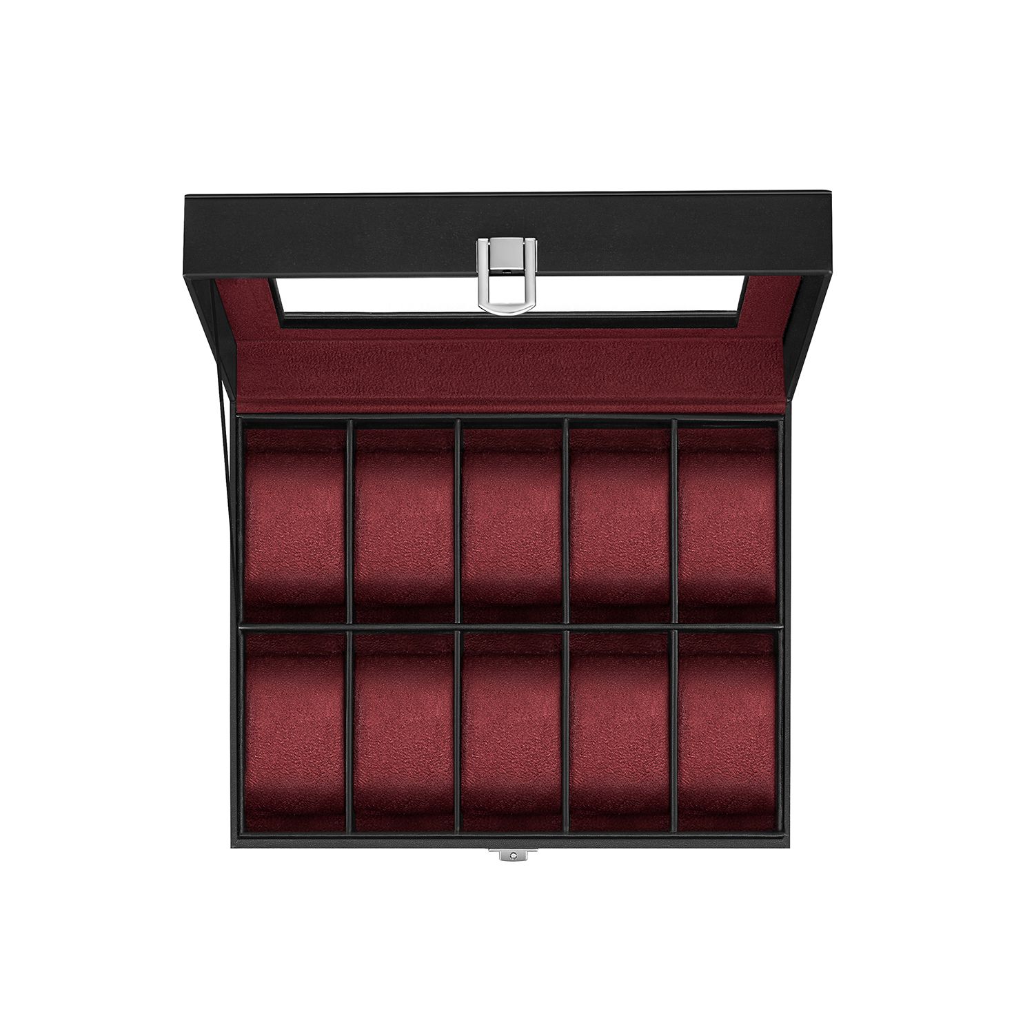 Watch Box - GRARIA 10 Slot Organizer with Glass Lid - Wine Red - Indigo Home