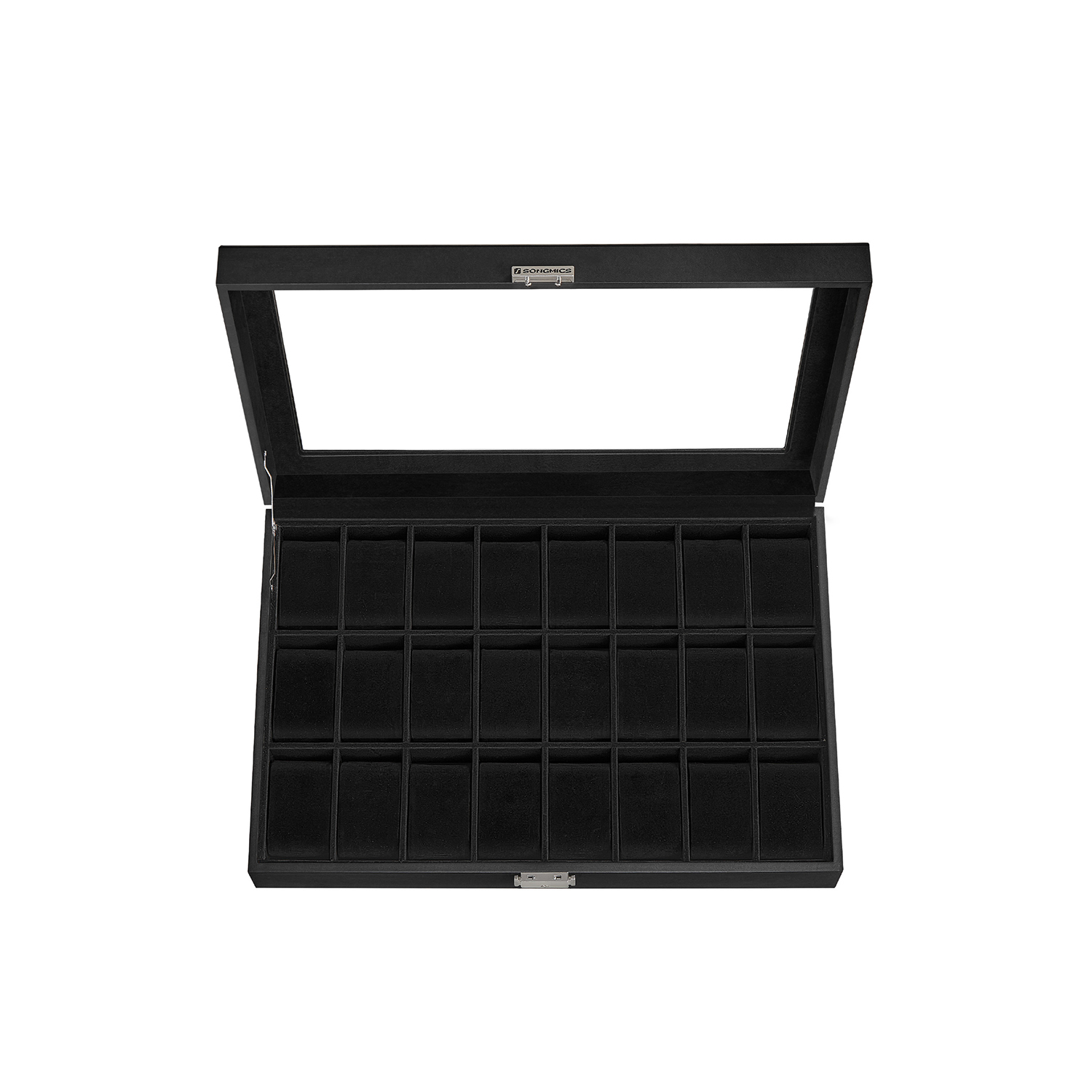Watch Box - GRARIA Lockable 24 Slot Watch Organizer with Glass Lid - Black - Indigo Home