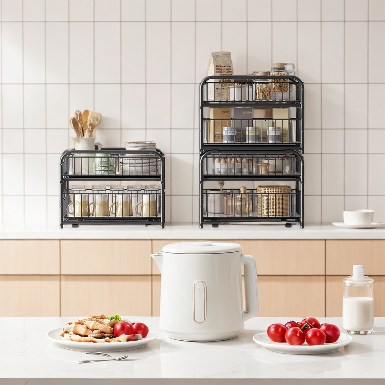 Under Sink Organizer - FINTTO 2 Tier Sliding Baskets - Black - Indigo Home