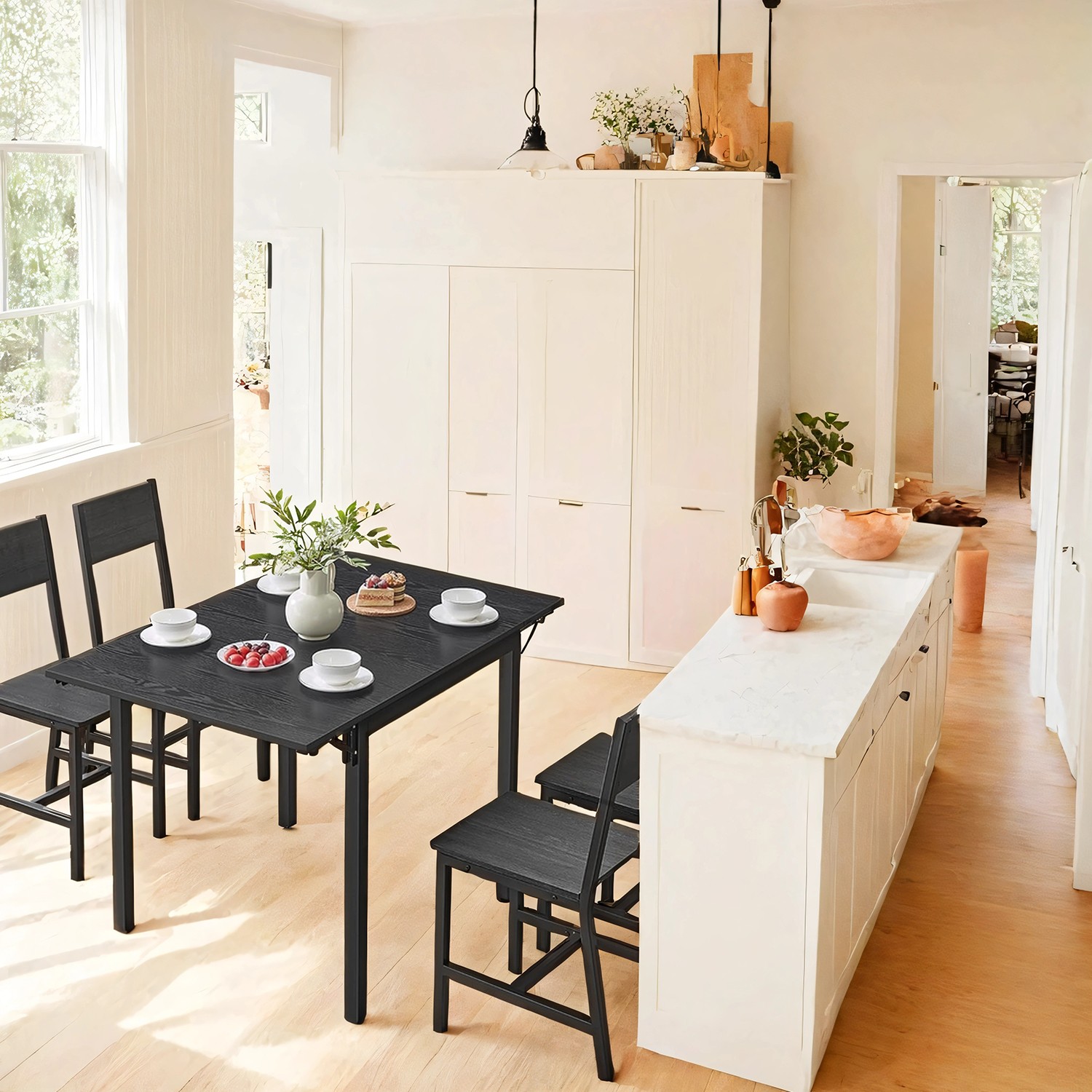 Dining Table - FINTTO Drop Leaf Extendable Small Space - Black - Indigo Home