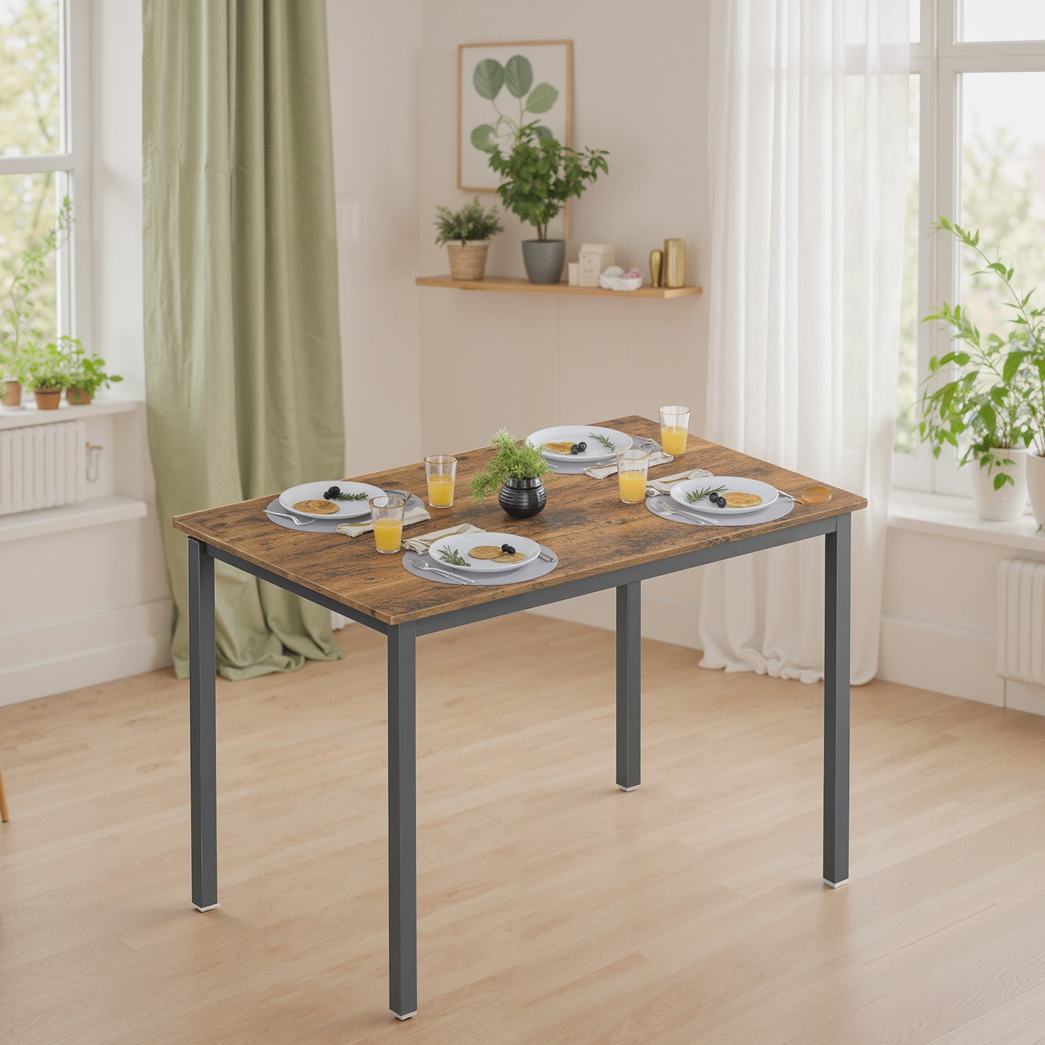 Dining Table - FINTTO Rustic Kitchen Table for 4 People - Black - Indigo Home