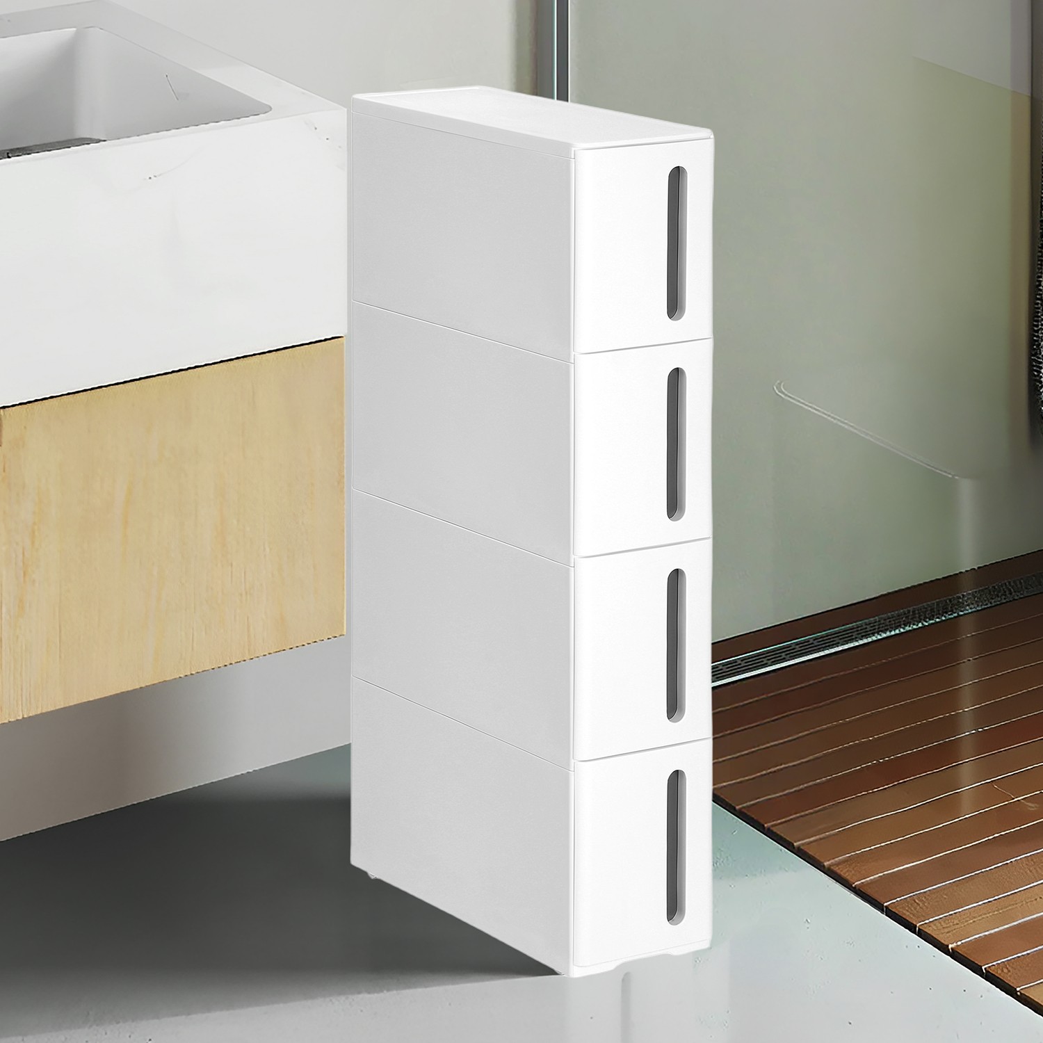 Storage Trolley - FINTTO Narrow Cabinet 4 Drawers Wheels - Grey - Indigo Home