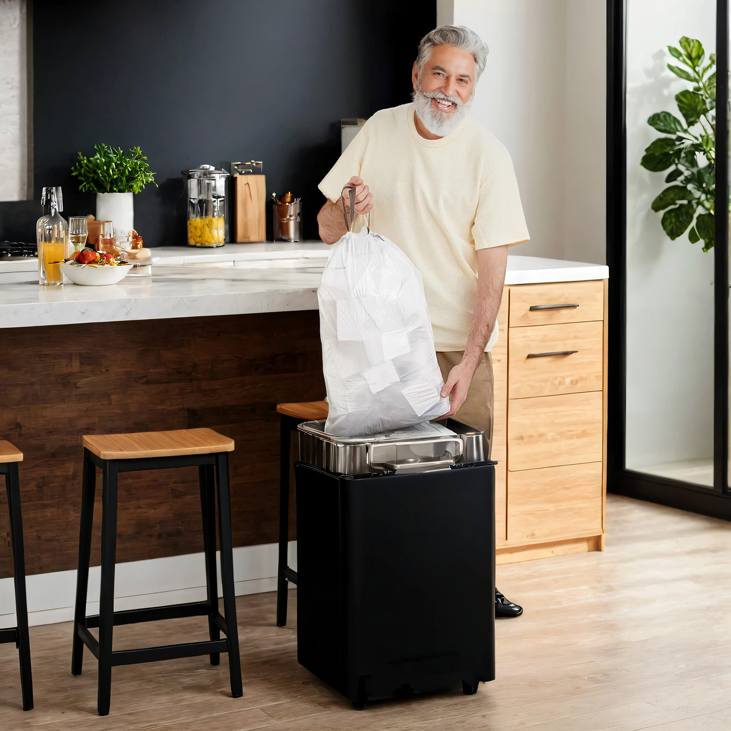 Trash Bags - FINTTO Drawstring Bin Bags Kitchen 15-20L Capacity Rustic Brown - Indigo Home
