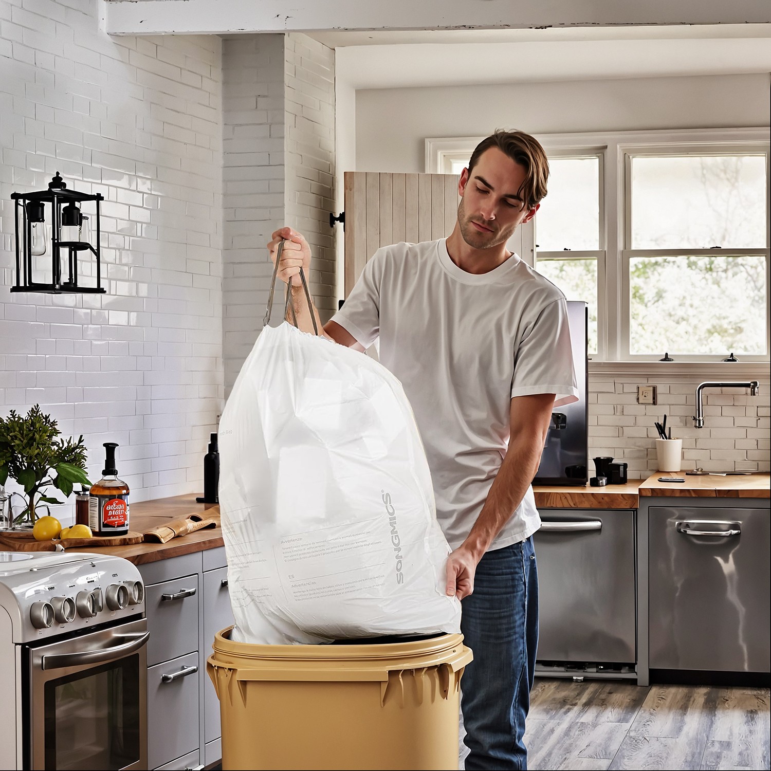 Trash Bags - FINTTO Heavy Duty Drawstring Bin Bags for 50L Kitchen Bins - White - Indigo Home