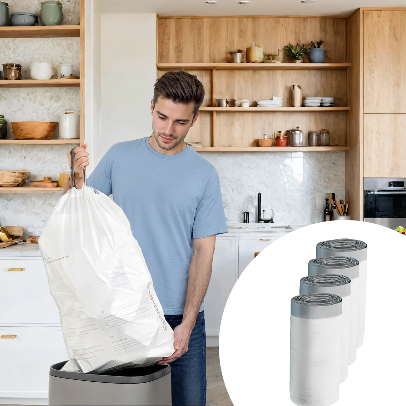Trash Bags - FINTTO SONGMICS Pre-Separated Drawstring Bags for 30L Trash Can 4 Rolls - White - Indigo Home