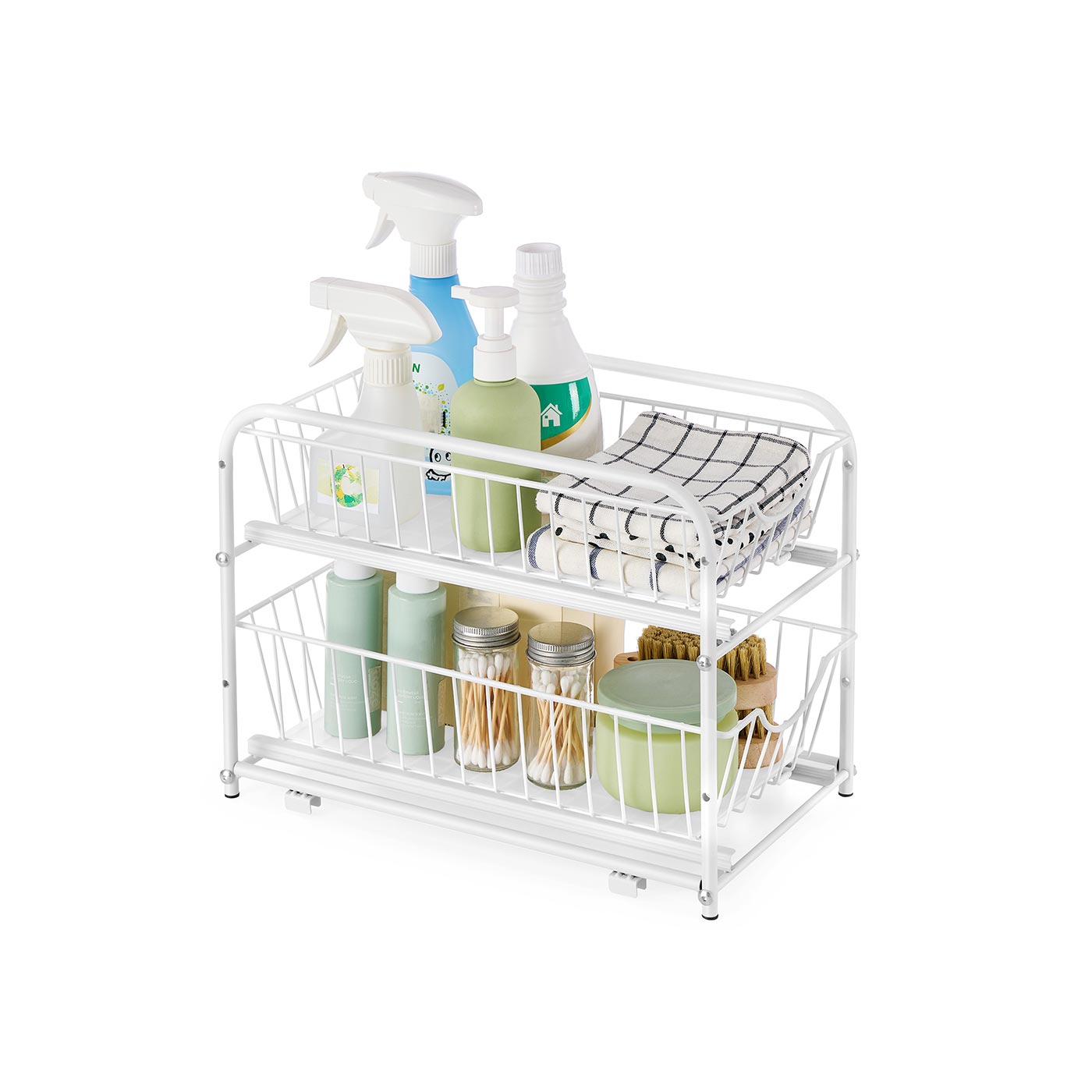 Sink Organizer - LUSLIA 2 Tier Under Sink Cupboard Organizer Matte White - Indigo Home