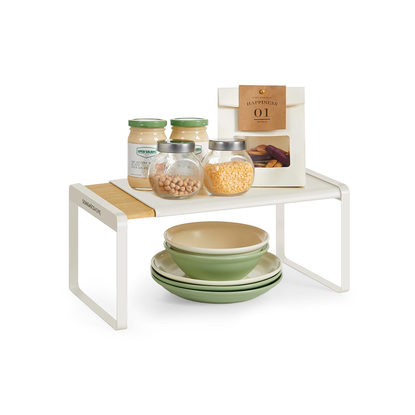 Spice Rack - LUSLIA Extendable Bamboo Kitchen Organizer Shelf - White - Indigo Home