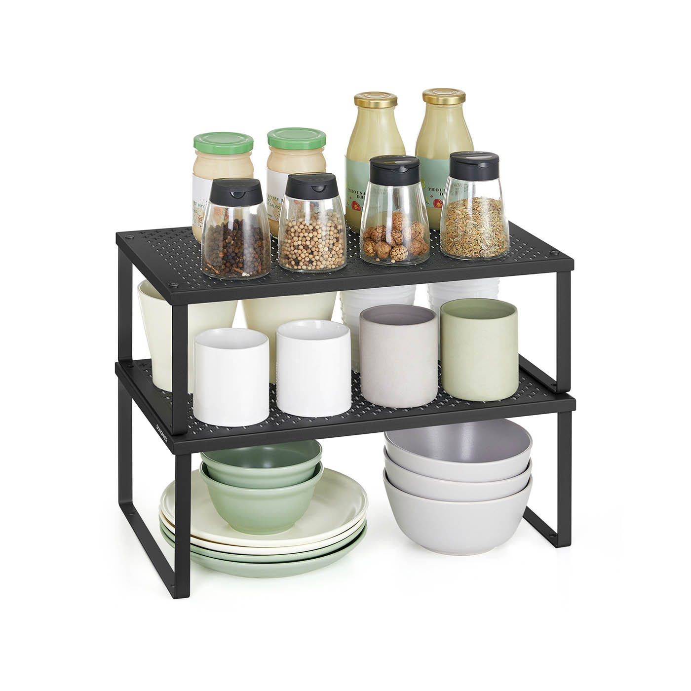 Spice Rack - ORARIA Stackable Expandable Cupboard Organizer Set of 2 - Black - Indigo Home