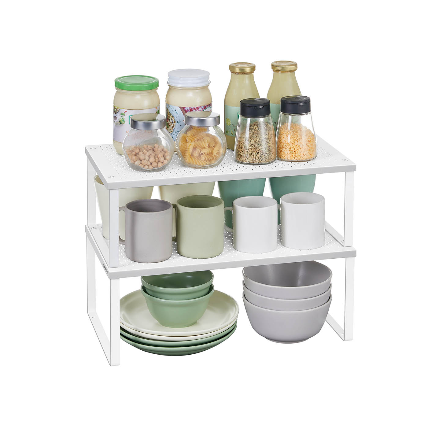 Spice Rack - ORARIA Stackable Expandable Cupboard Organizer Set of 2 - White - Indigo Home