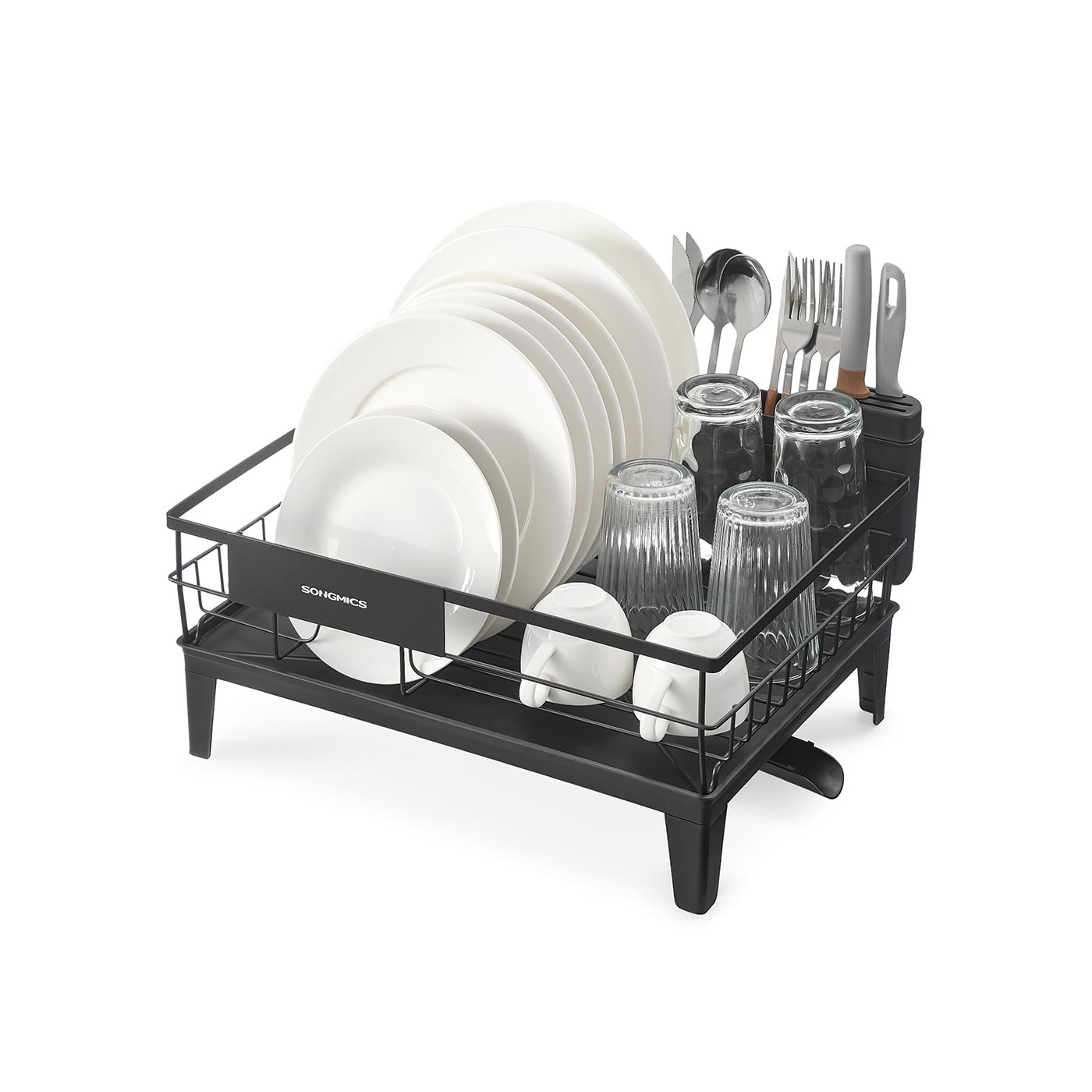 Dish Drying Rack - ASTNZA Spin Rotatable Extendable Spout - Black - Indigo Home