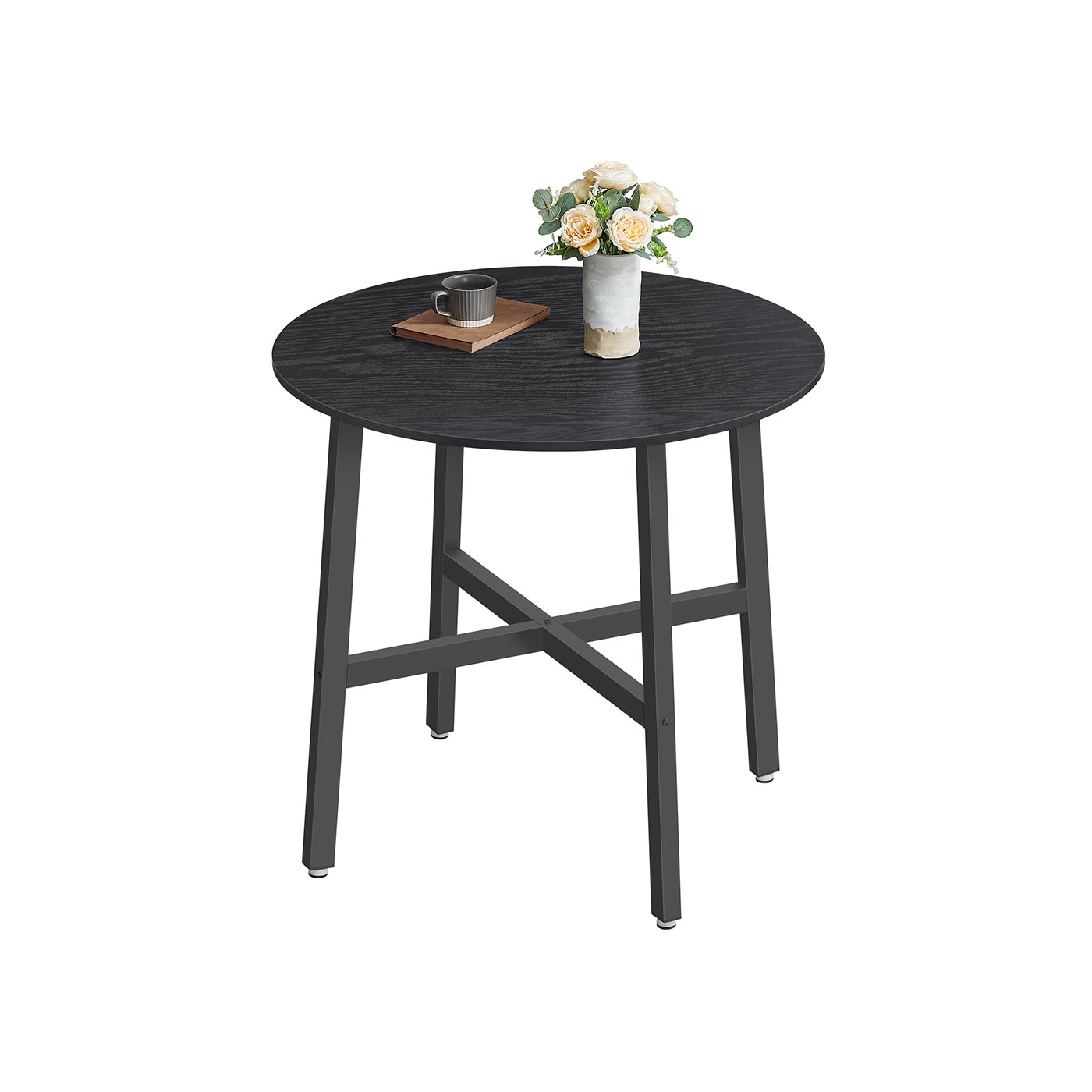 Dining Table - ORARO Round Industrial Style 80 x 75 cm - Ebony Black - Indigo Home