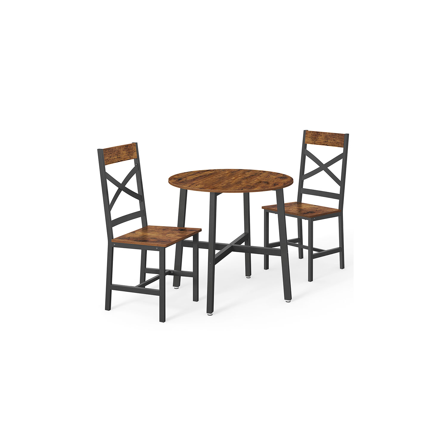 Dining Set - ORARO Round Table with 2 Chairs Kitchen Seating - Brown - Indigo Home