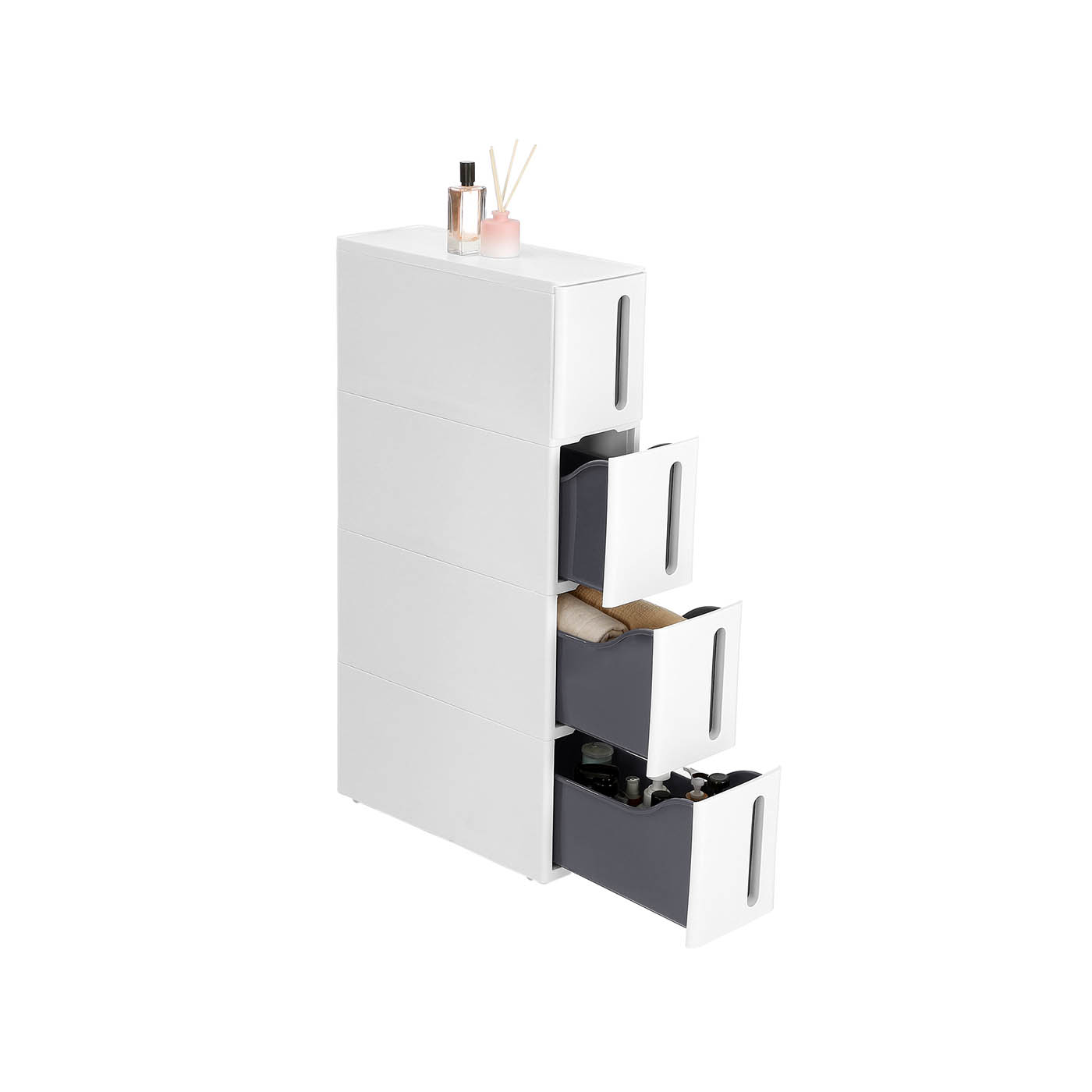 Storage Tower - FIONOS Plastic Storage Tower on Wheels with 4 Level - White - Indigo Home