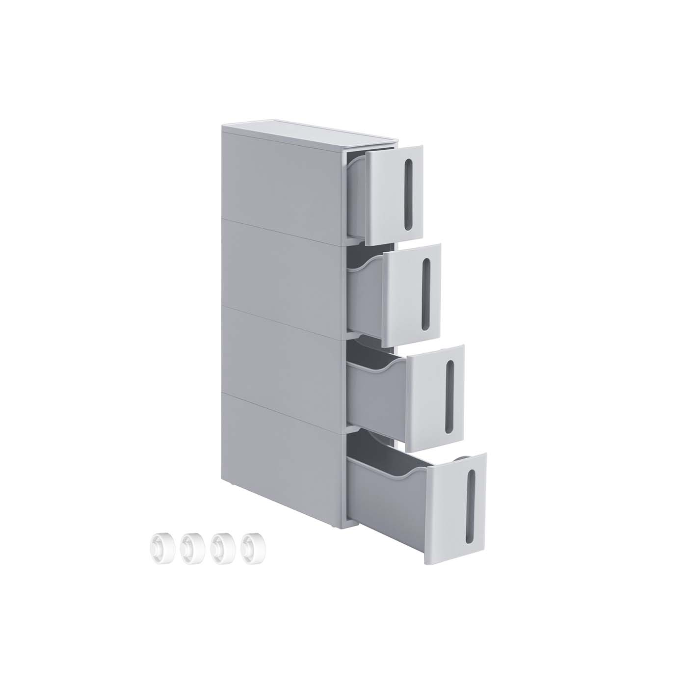 Storage Tower - FIONOS Plastic on Wheels with 4 Level - Grey - Indigo Home
