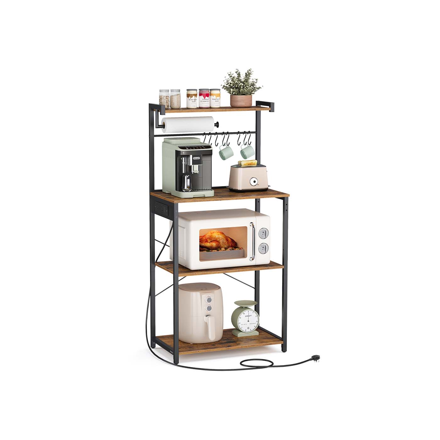 Baker Rack - SOLRA Kitchen Storage with Power Outlet Rustic Brown - Indigo Home