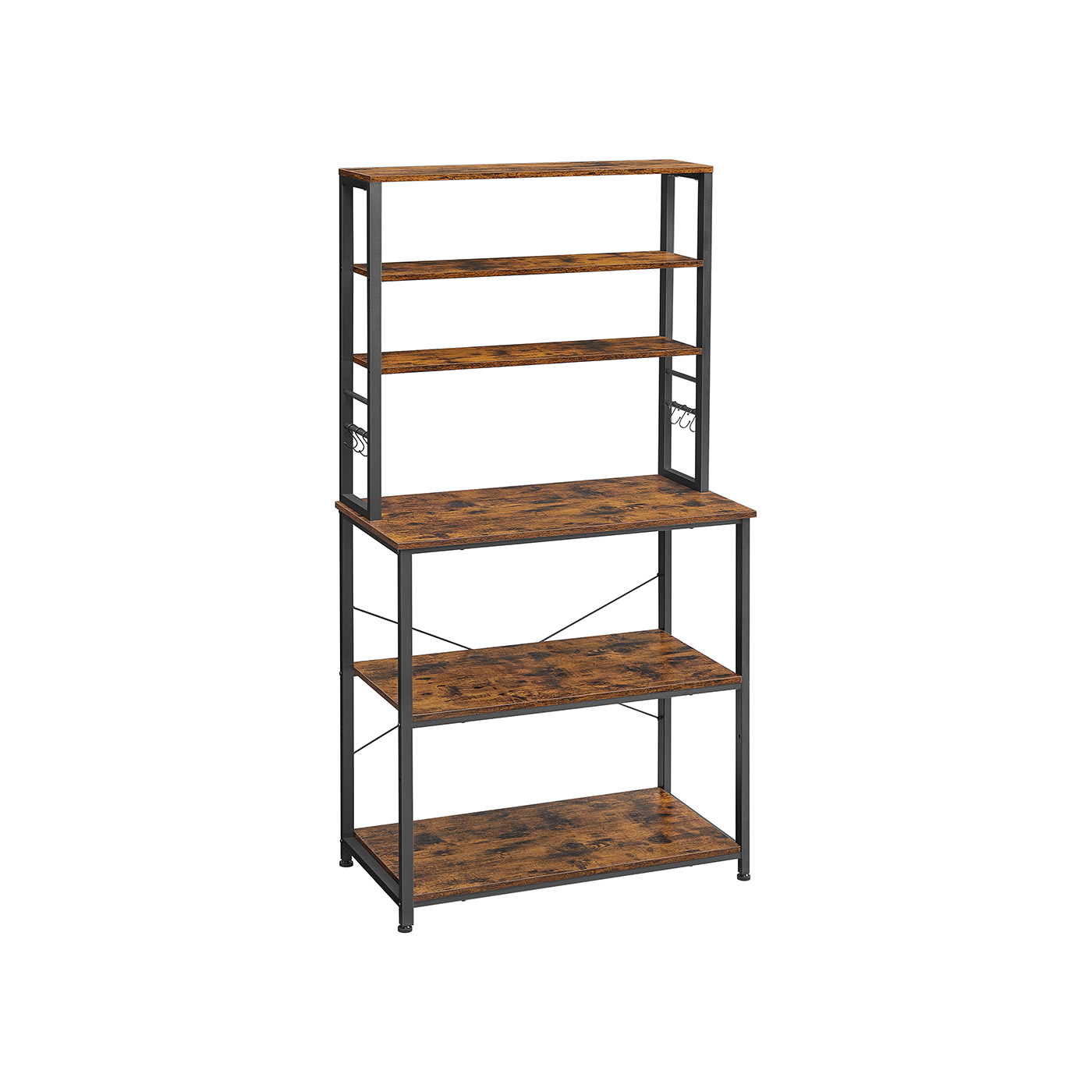 Kitchen Storage Rack - SOLRA 6 Shelves 6 Hooks 80cm Rustic Brown - Indigo Home