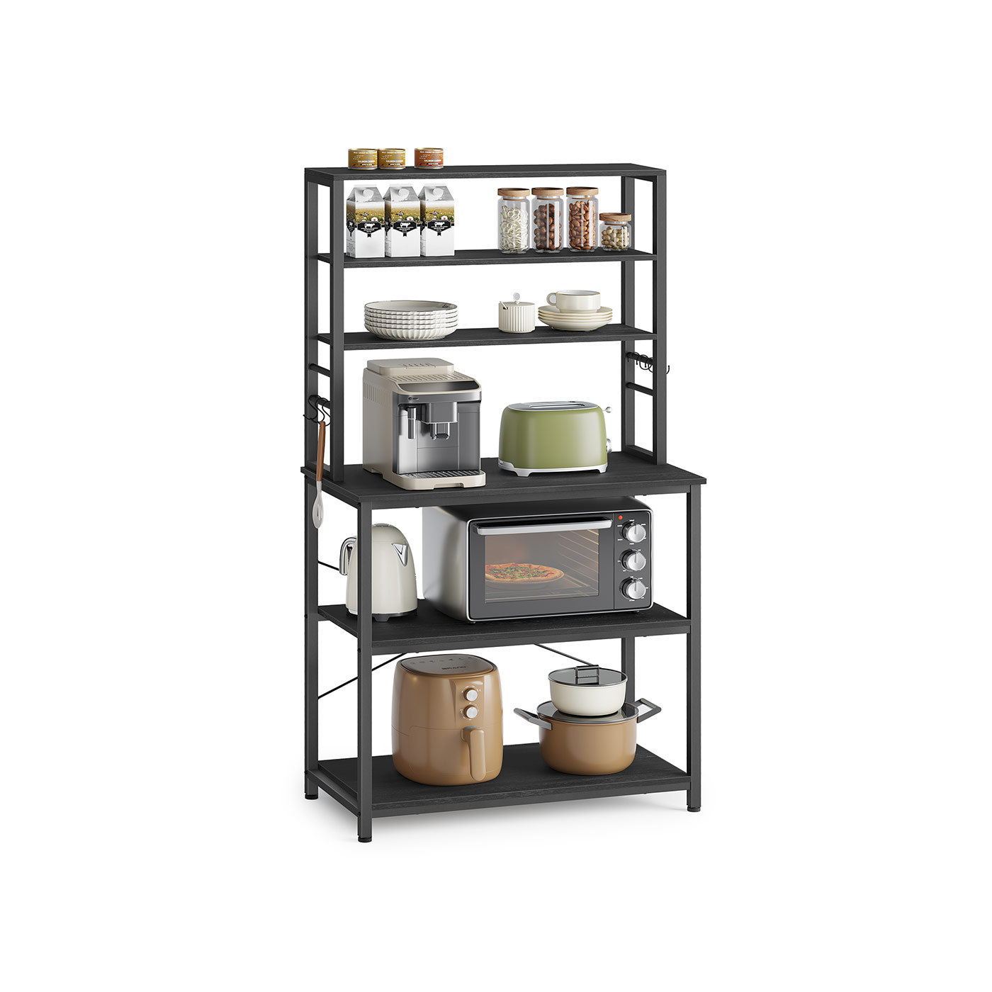 Kitchen Storage Rack - SOLRA 40 x 80 x 167 cm Shelving Unit with Wheels - Charcoal Grey - Indigo Home