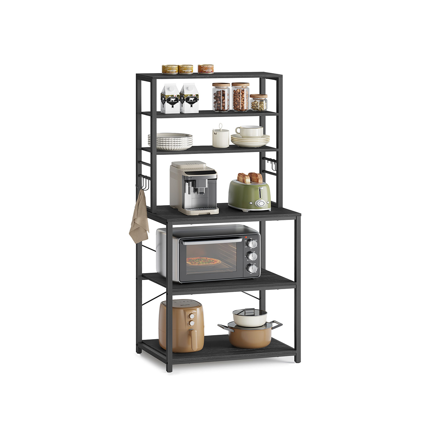 Kitchen Storage Rack - SOLRA 40 x 60 x 167 cm Shelving Unit with Wheels - Charcoal Grey and Black - Indigo Home