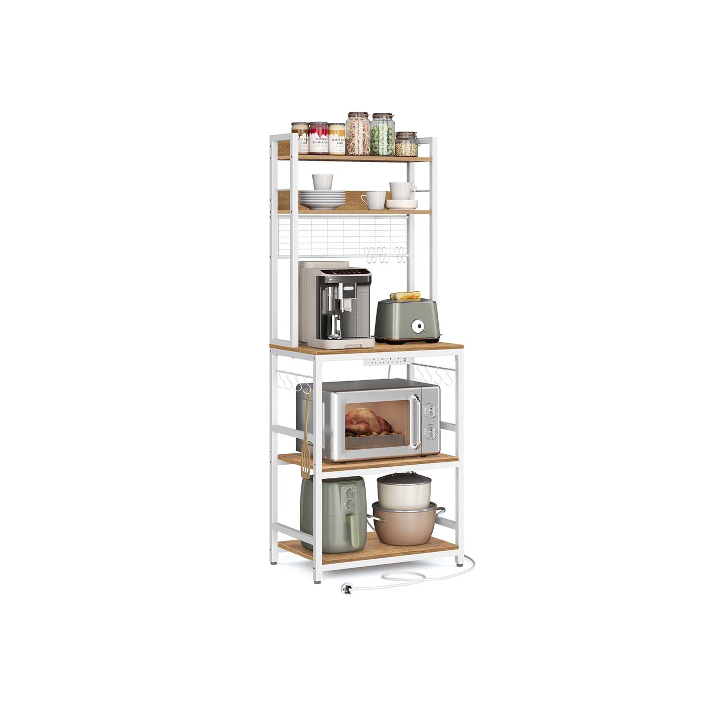 Kitchen Storage Rack - SOLRA Rustic Walnut with Power Outlet - Rustic Walnut - Indigo Home
