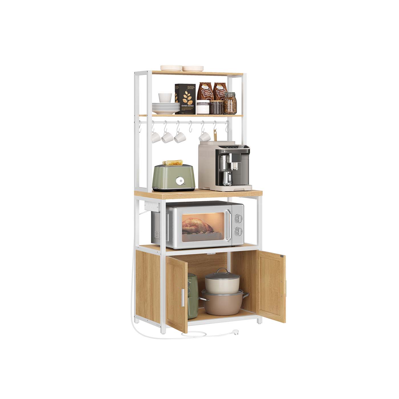 FERNHAVEN Kitchen Utensil Racks with Power Outlet and Doors - Brown and White - Indigo Home