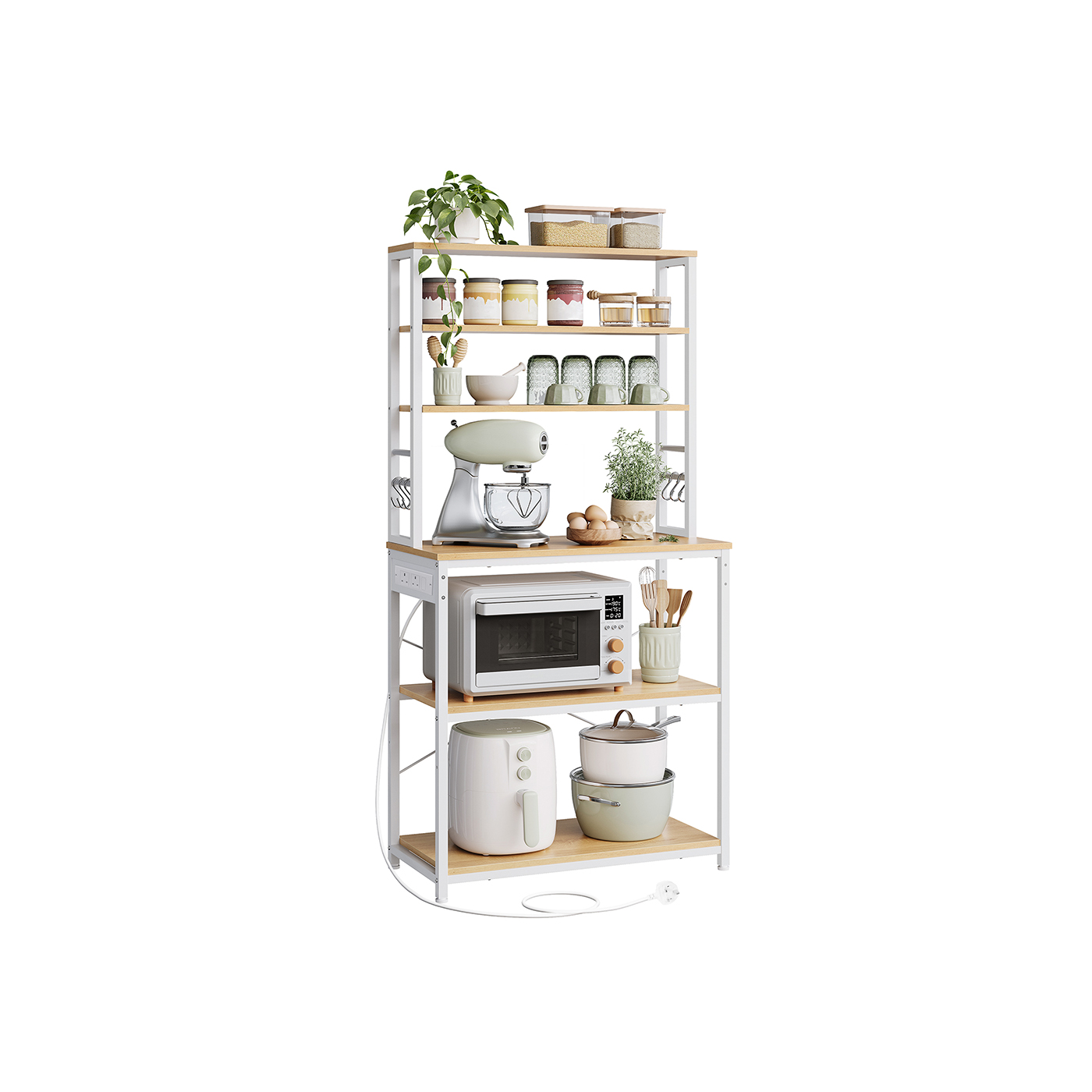 Baker Rack - MARTA Power Outlet Storage Shelves - Golden Oak - Indigo Home