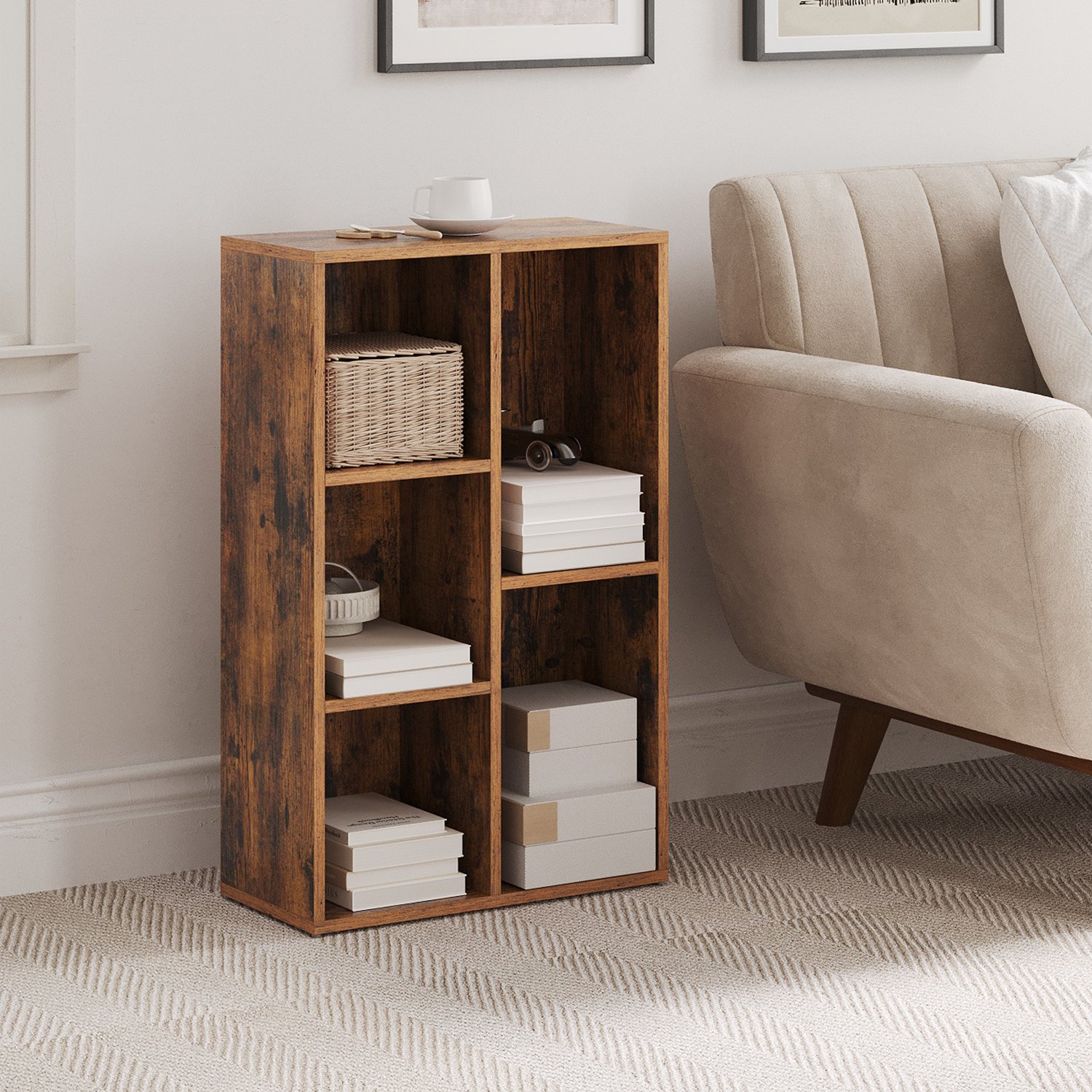 Kids Bookcase - VERRA 5 Compartment Bookshelf Rustic Brown - Indigo Home
