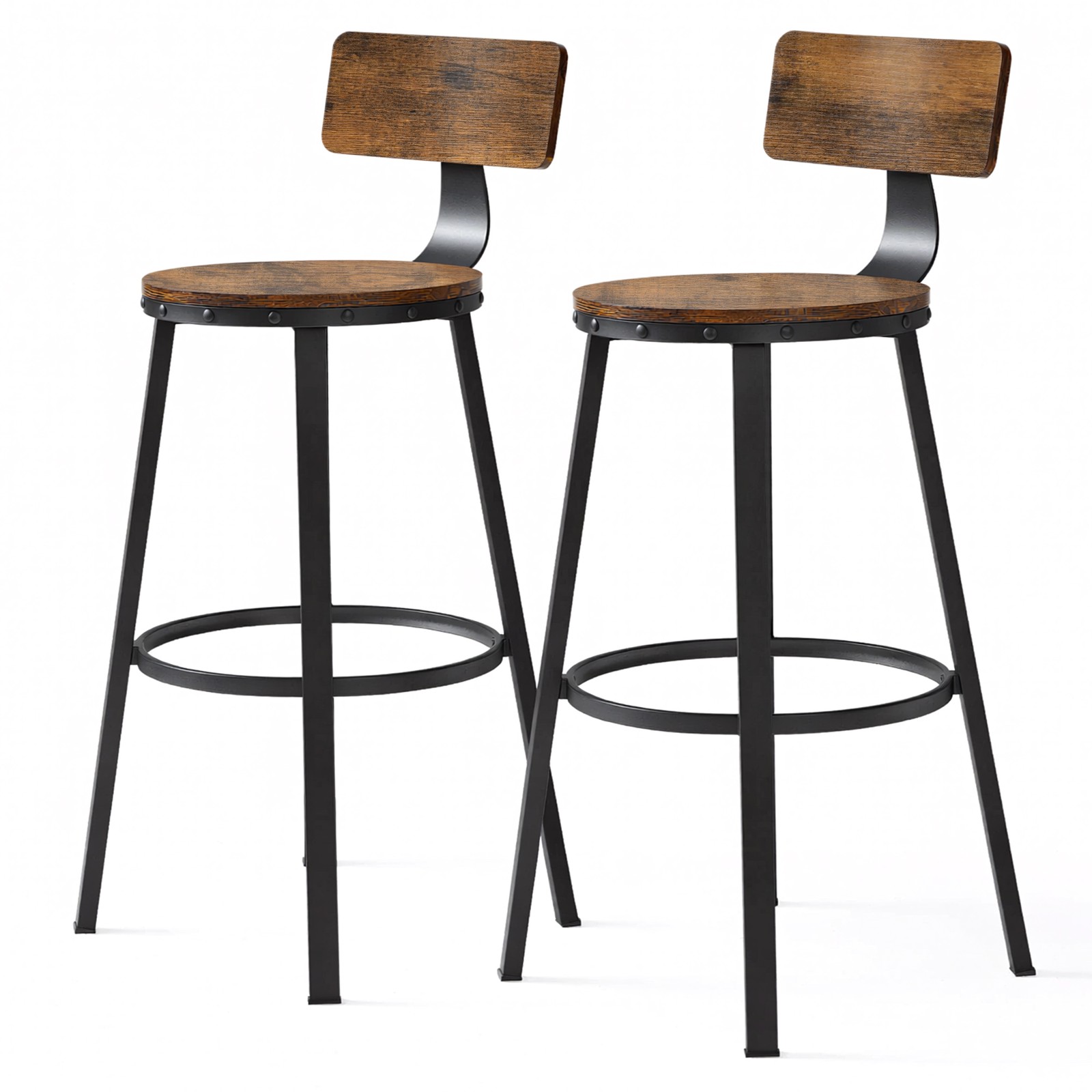 FERNLOWE Height Bar Stool with Back Set of 2 - Brown and Black - Indigo Home